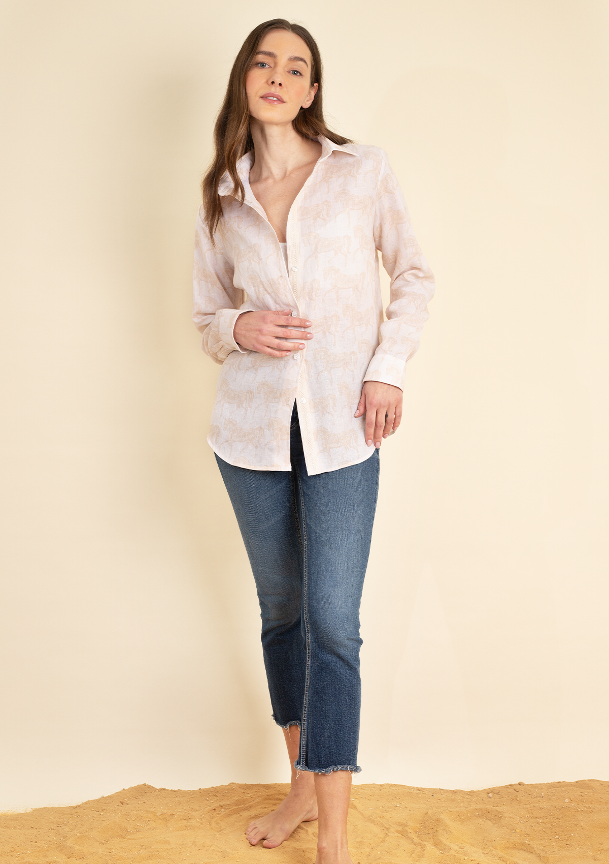 Basic Linen Shirt | Blossomare Print | Neutral - Rönner