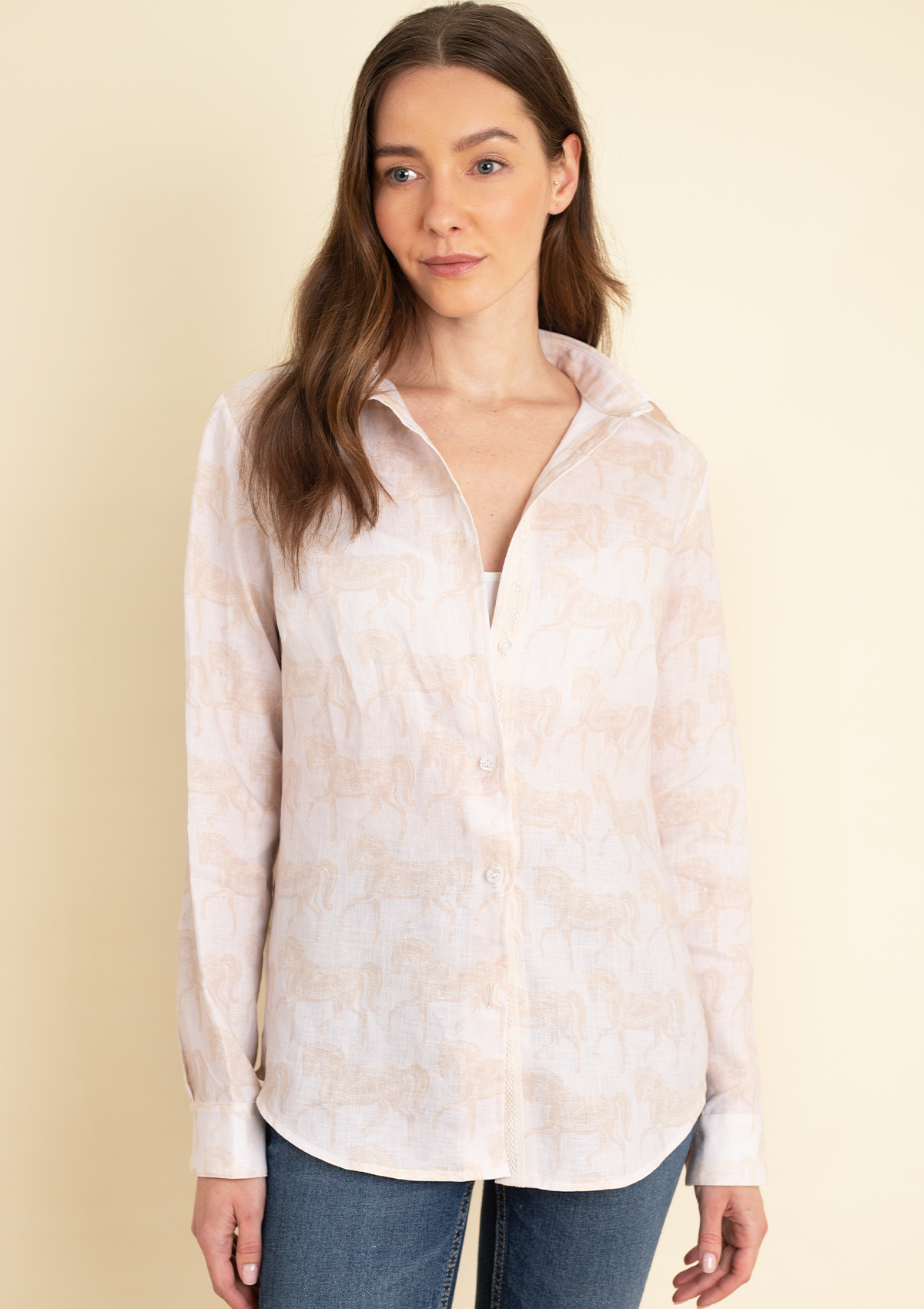 Basic Linen Shirt | Blossomare Print | Neutral - Rönner