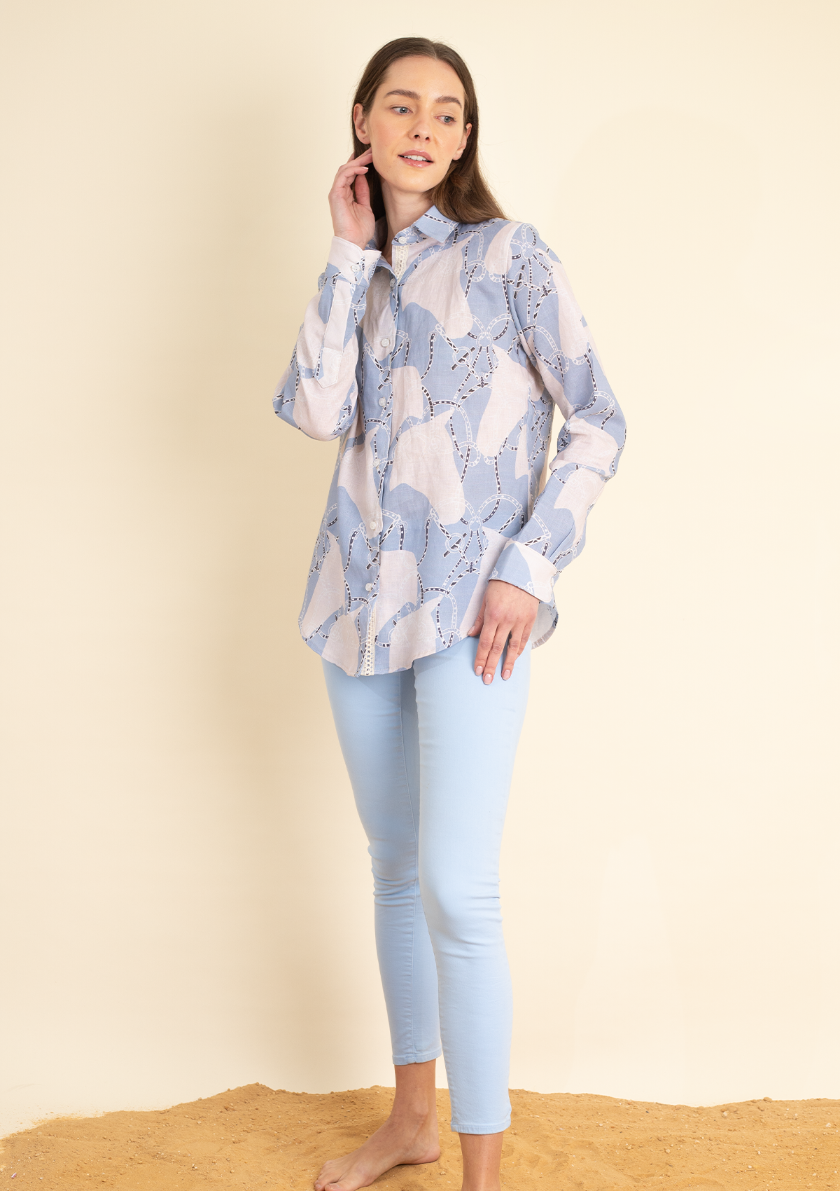 Basic Linen Shirt | Saddlery Print | Azure - Rönner