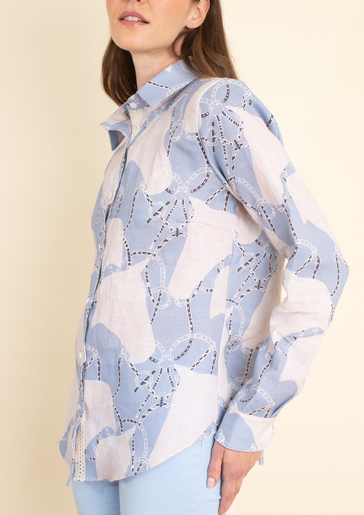 Basic Linen Shirt | Saddlery Print | Azure - Rönner