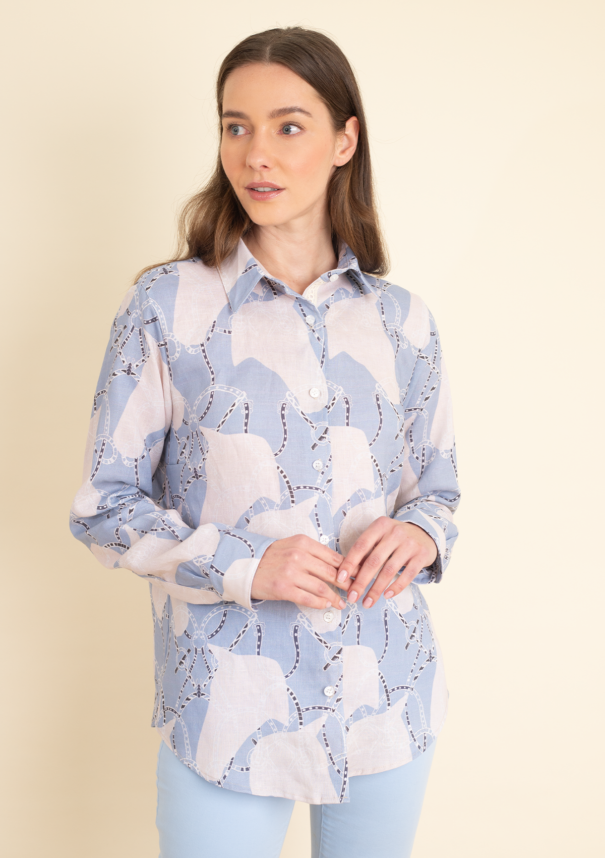 Basic Linen Shirt | Saddlery Print | Azure