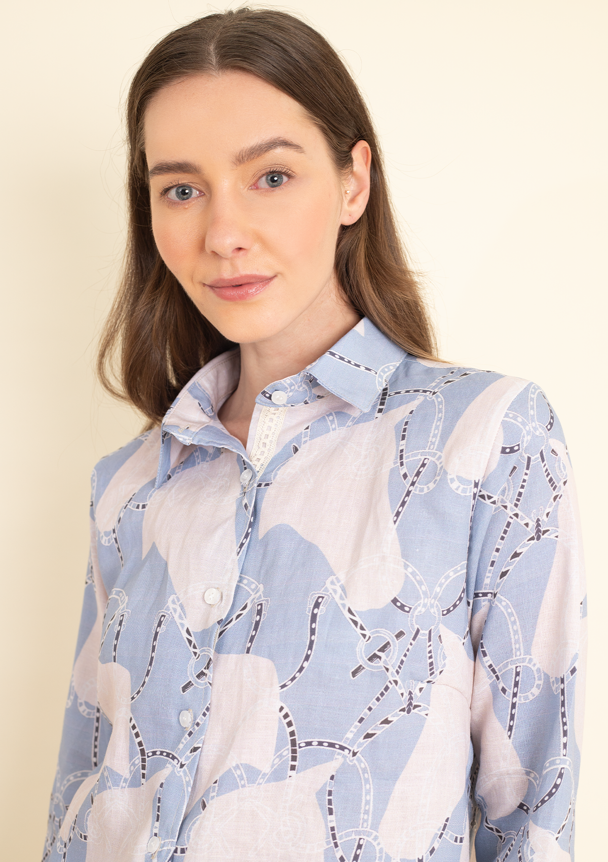 Basic Linen Shirt | Saddlery Print | Azure - Rönner