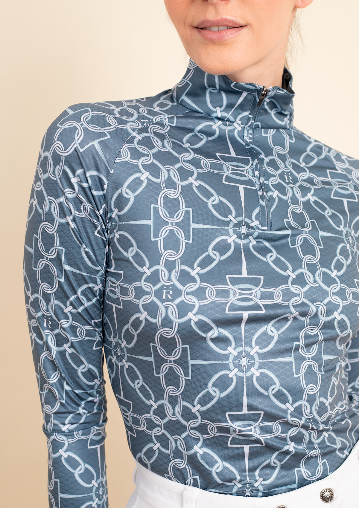 Bliss Quarter Zip Chainlink Print | Long Sleeve | Navy - Rönner