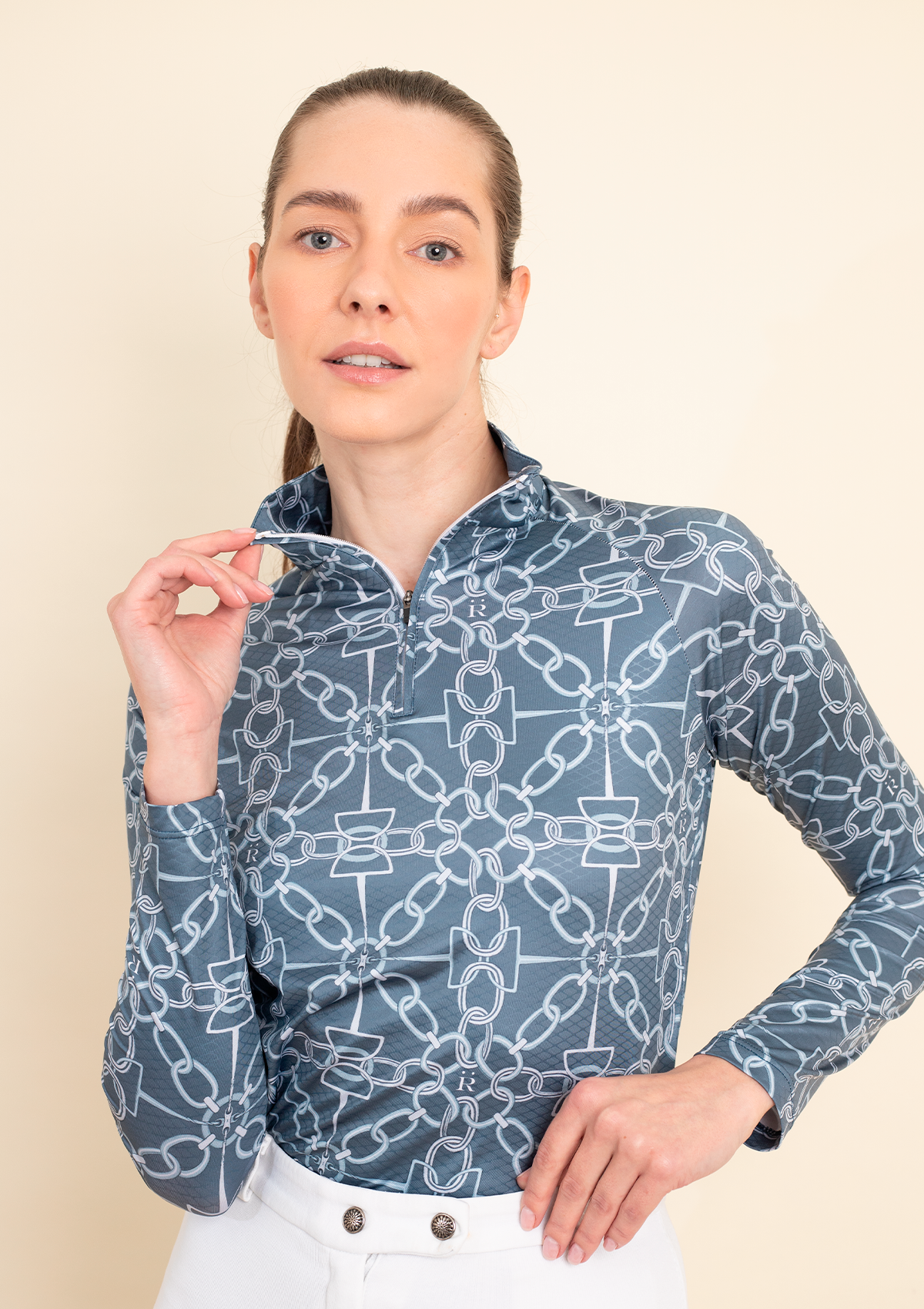 Bliss Quarter Zip Chainlink Print | Long Sleeve | Navy - Rönner