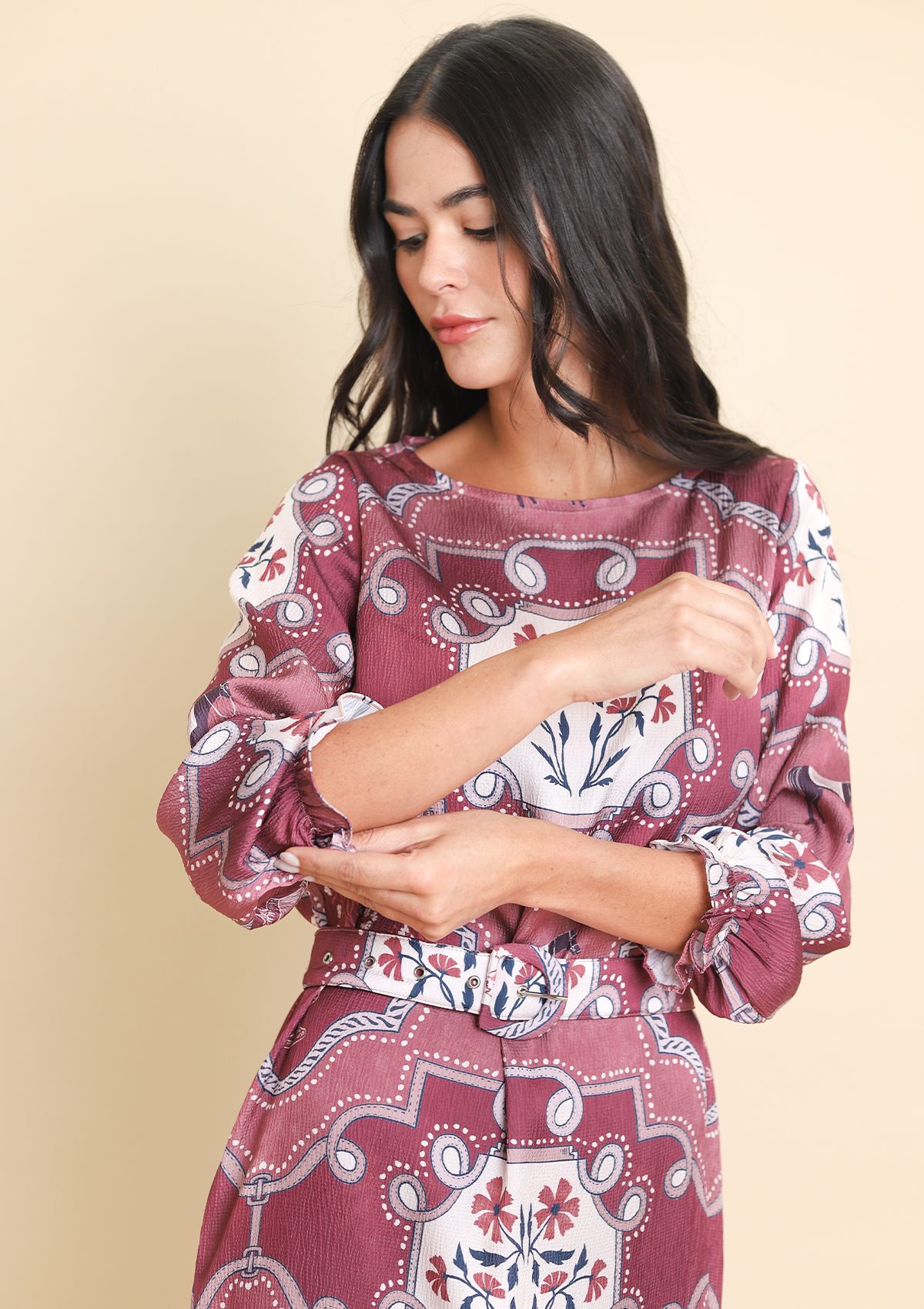 Caravelle Tunic-Dress |  Veranda Print | Burgundy