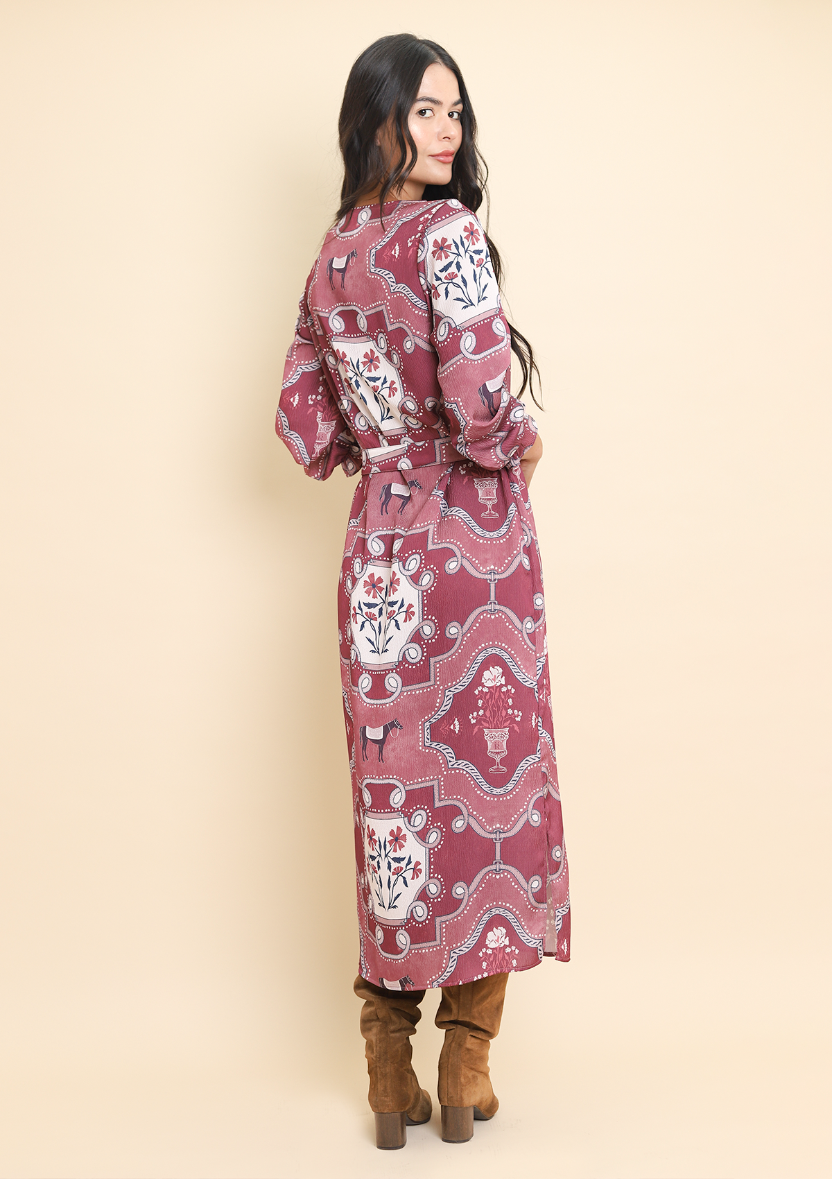 Caravelle Tunic-Dress |  Veranda Print | Burgundy