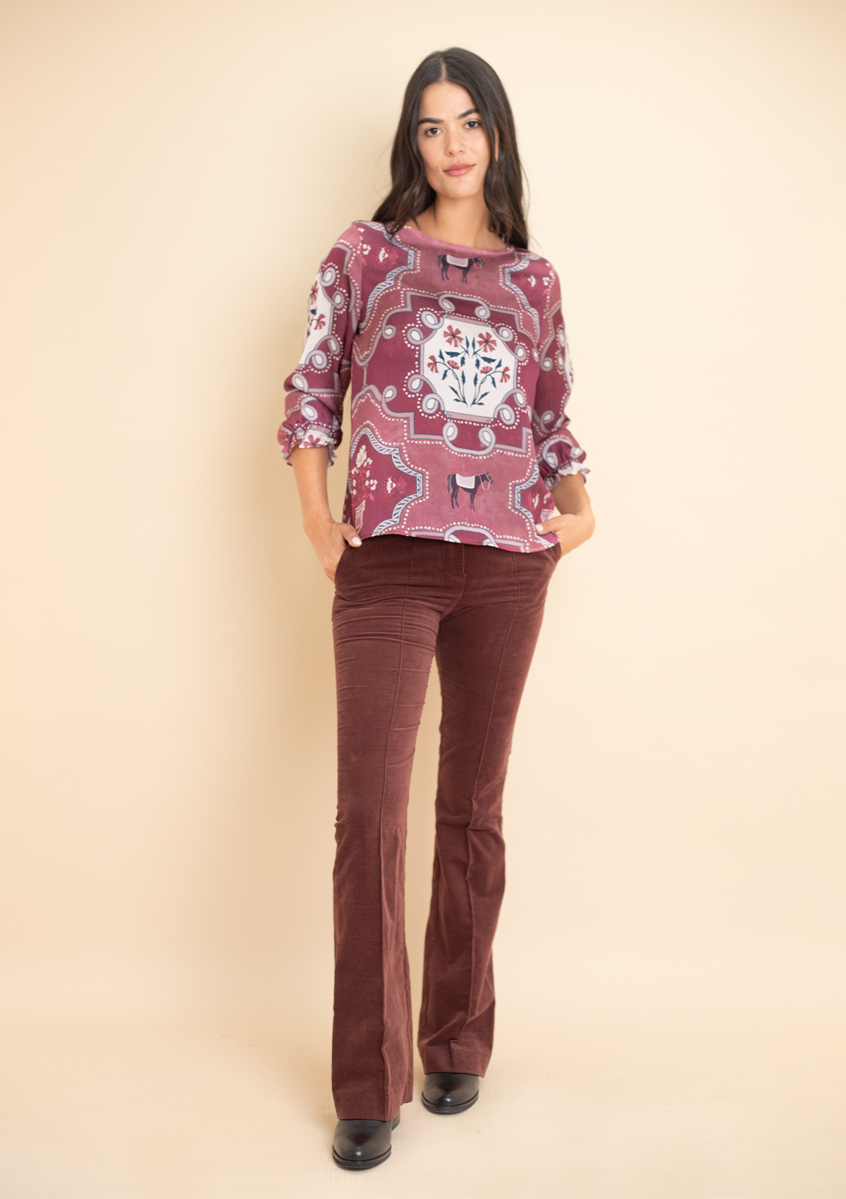 Caravelle Blouse | Veranda Print | Burgundy