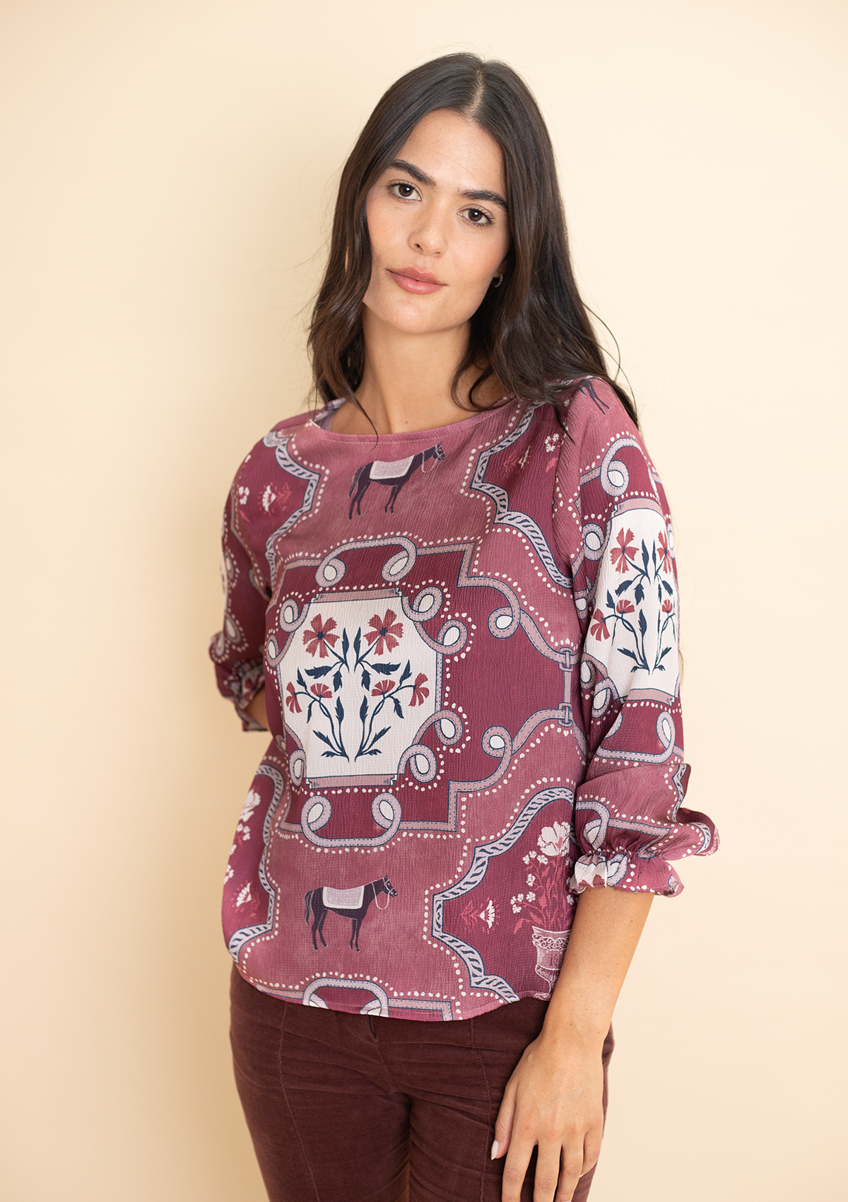 Caravelle Blouse | Veranda Print | Burgundy