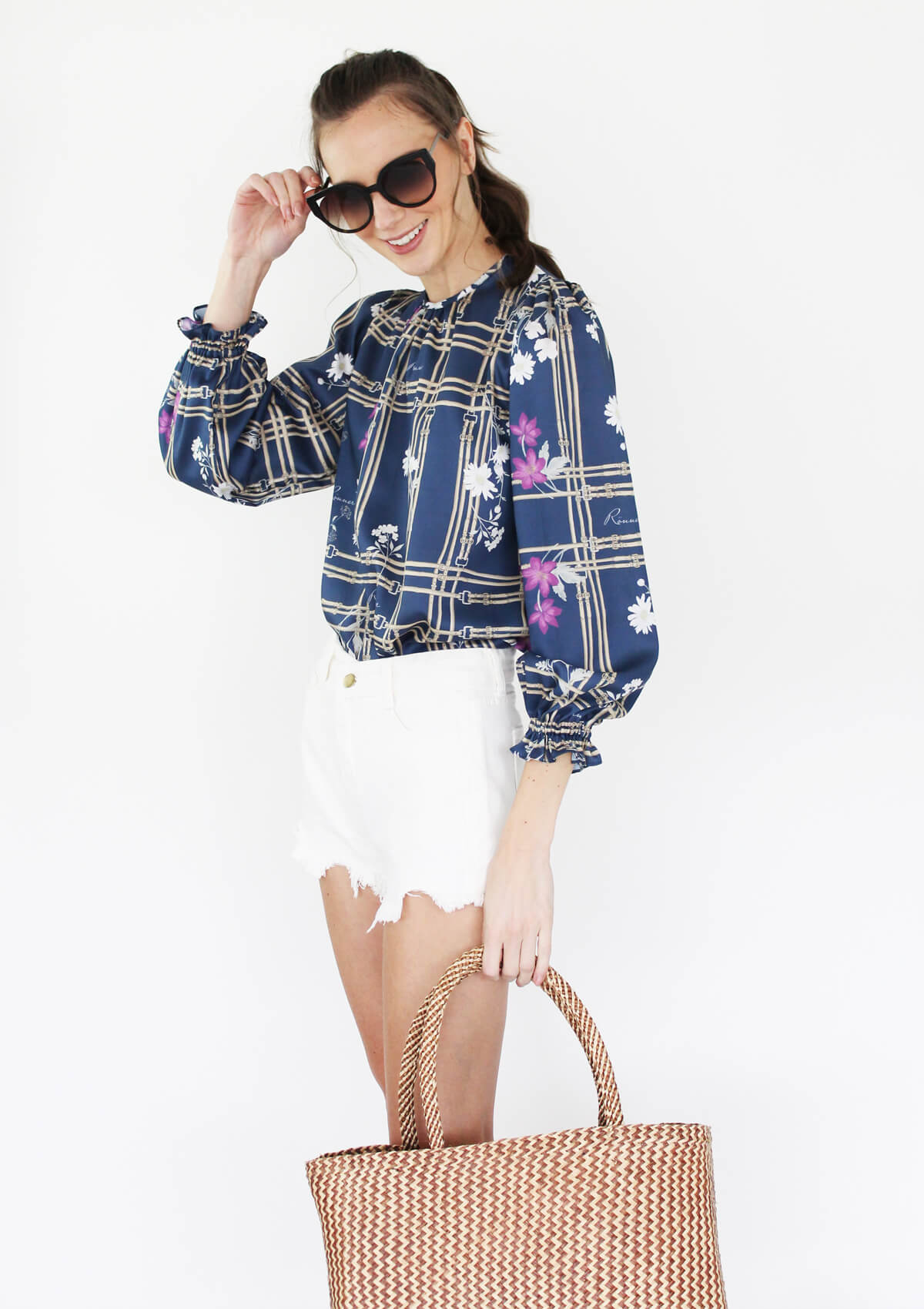 Carmela Blouse | Floret Print | Navy