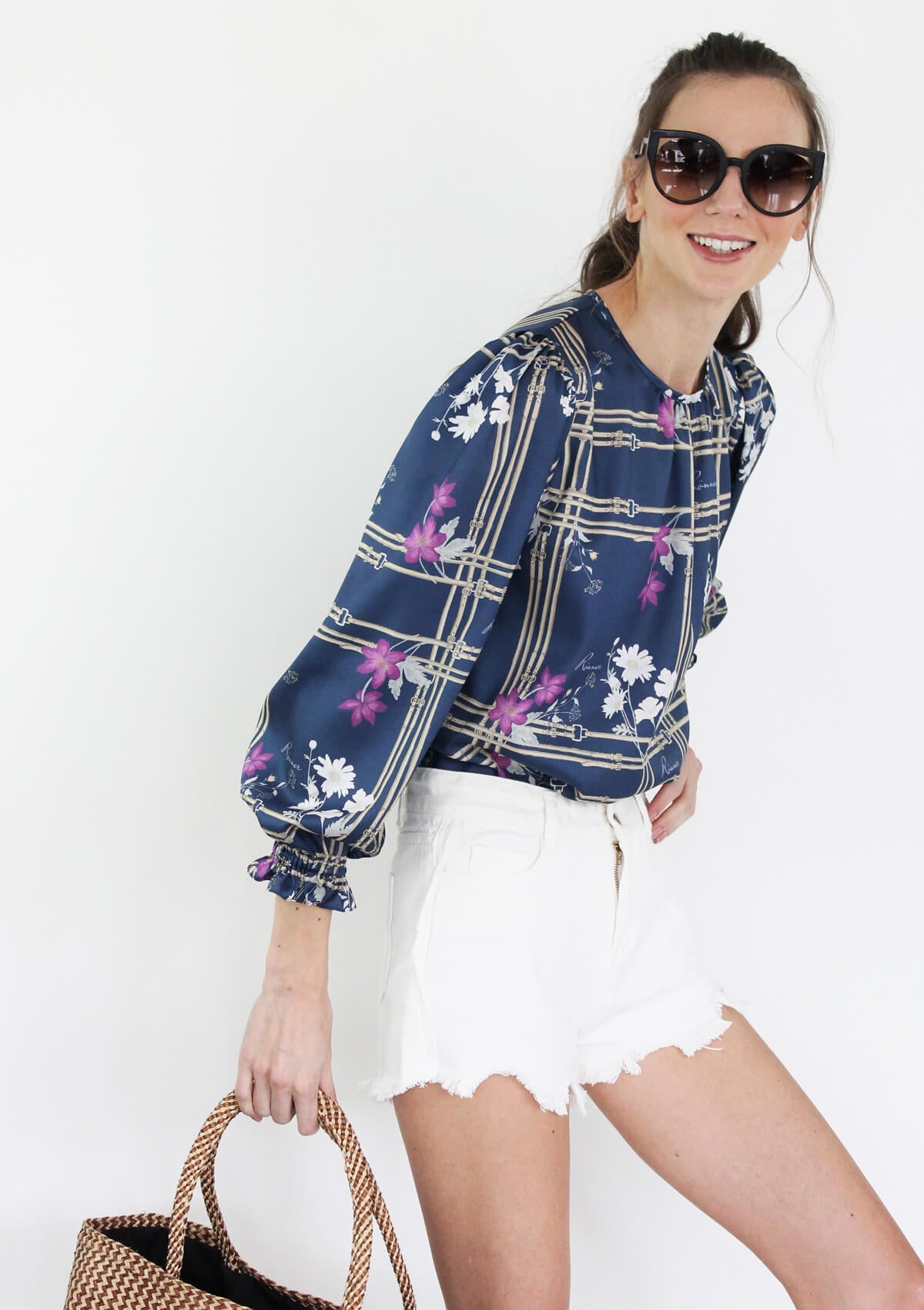 Carmela Blouse | Floret Print | Navy