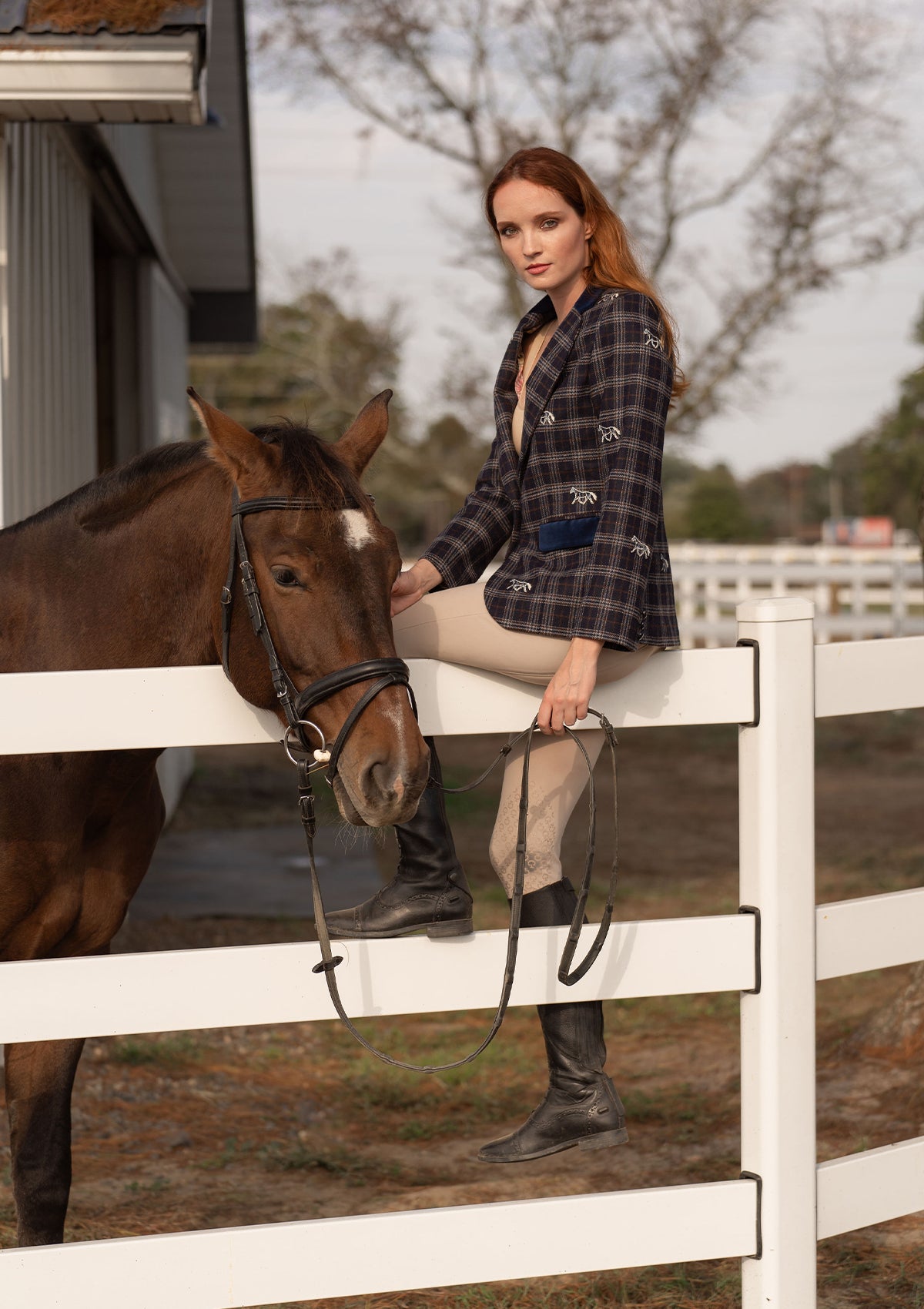 Cavaletti Embroidered Blazer | Navy Plaid