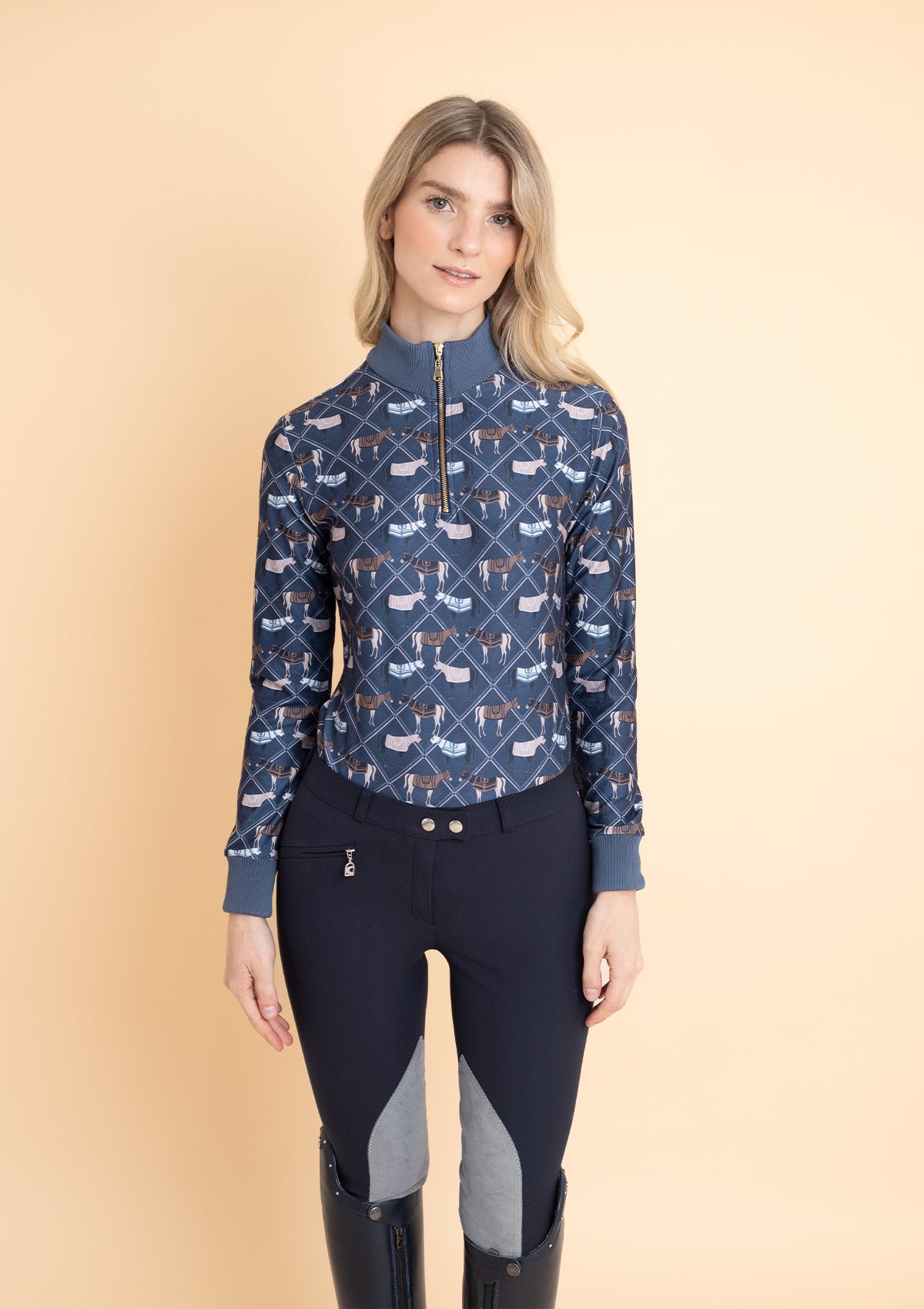 Emberly Quarter-Zip | Medium Weight Long Sleeve |  Victory Print | Navy