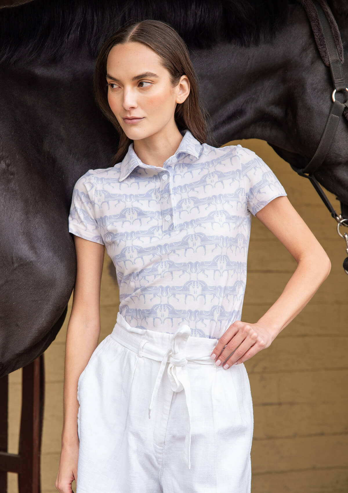 Cotton Comfort Polo-Shirt | Short Sleeve | Steed Print | Nude