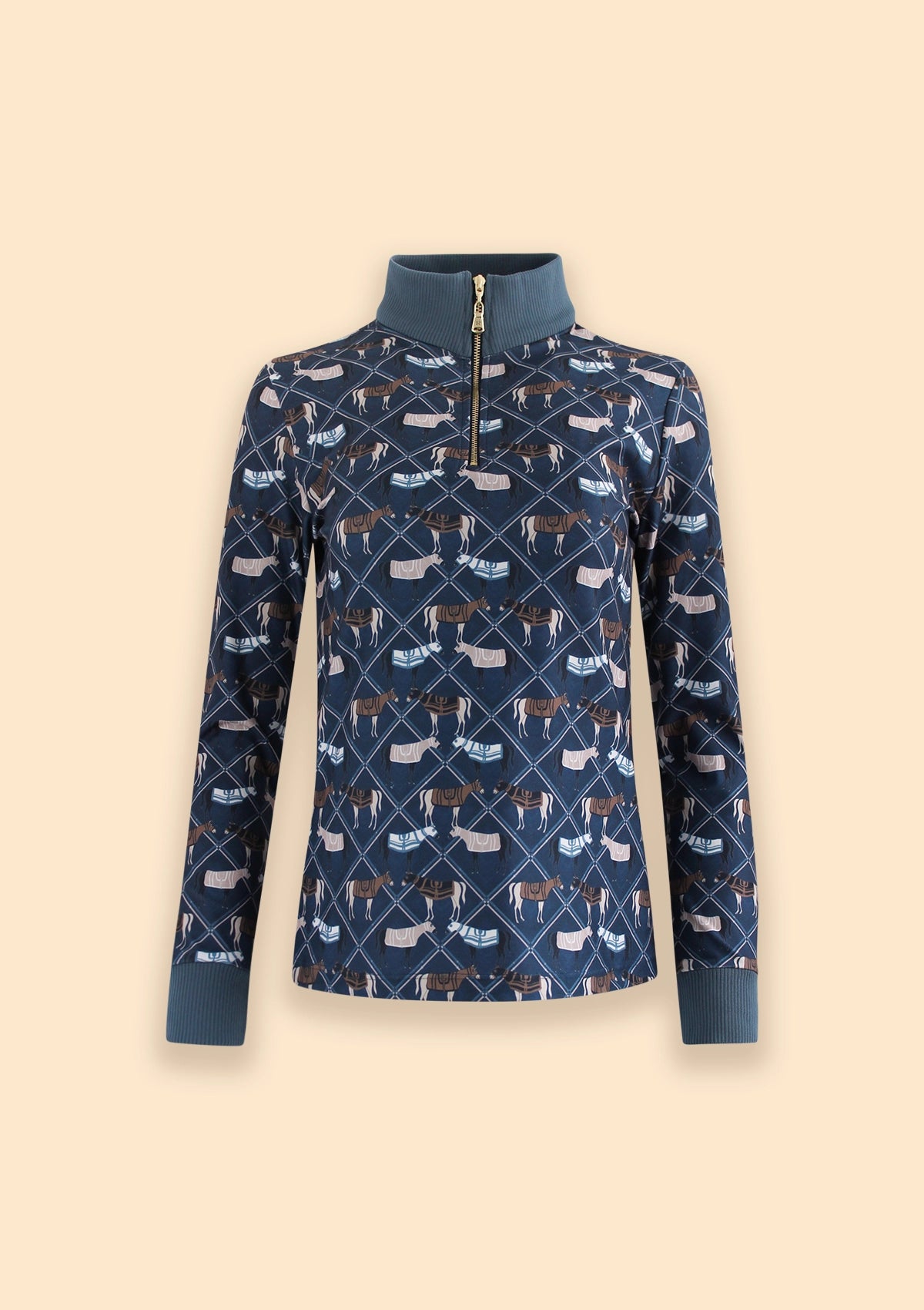 Emberly Quarter-Zip | Medium Weight Long Sleeve |  Victory Print | Navy