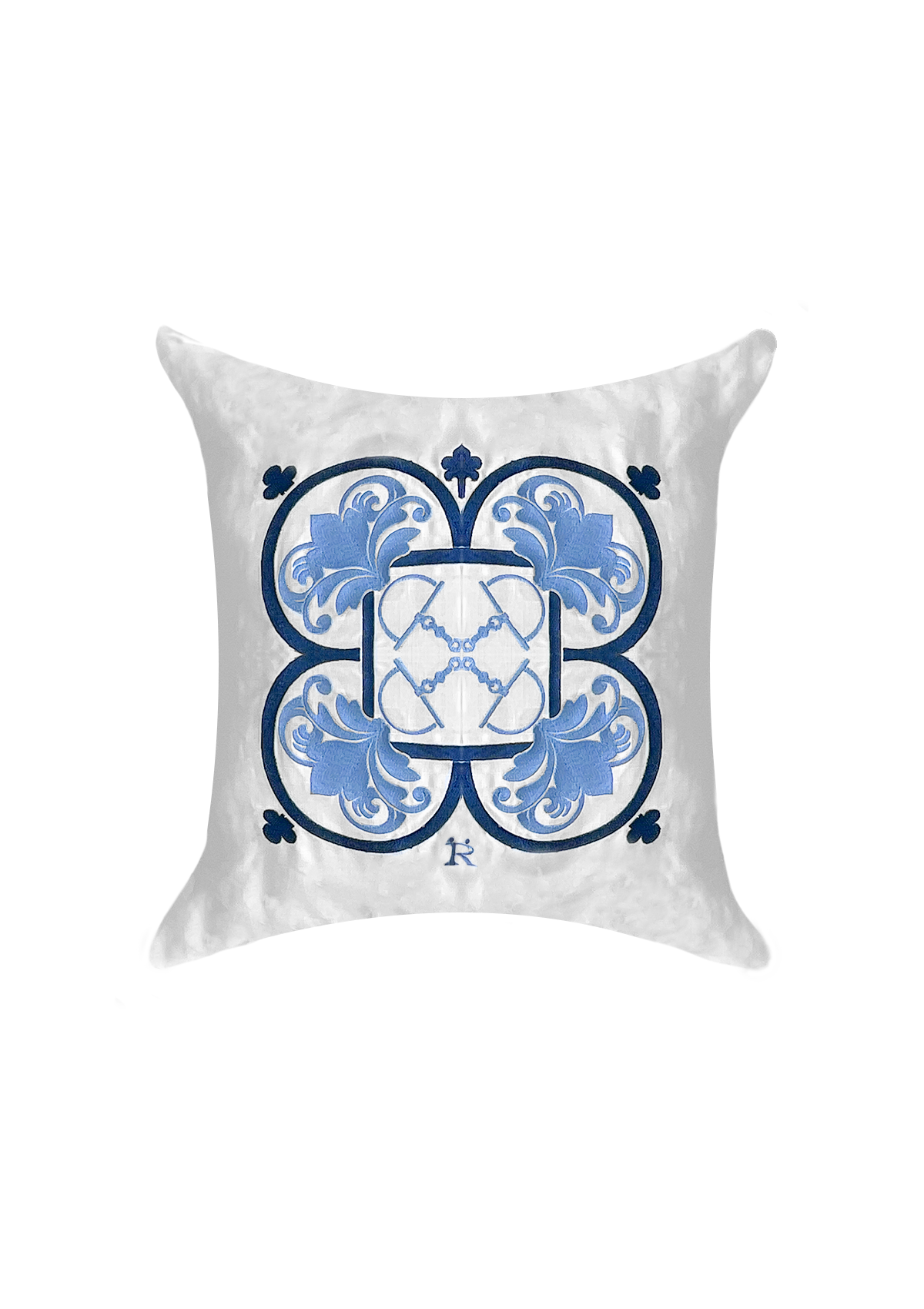 Embroidered Azulejos Linen Pillow | Blue