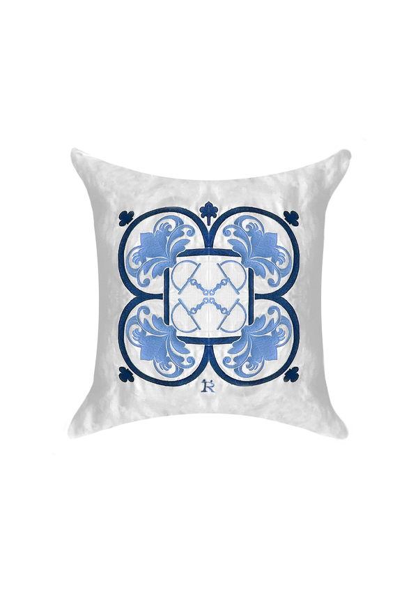 Embroidered Azulejos Linen Pillow | Blue | SET OF 2