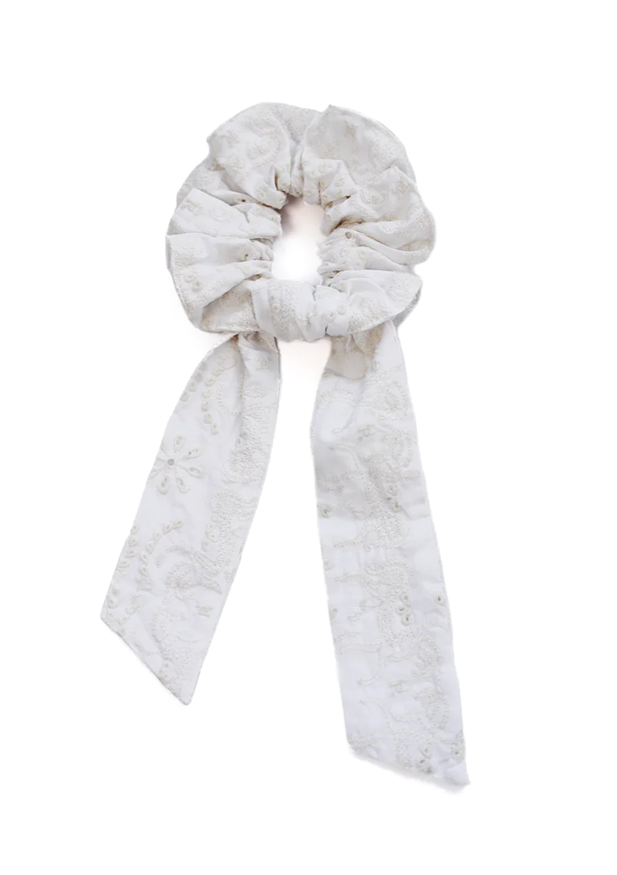 Embroidered Scarf Hair Scrunchie | Cream