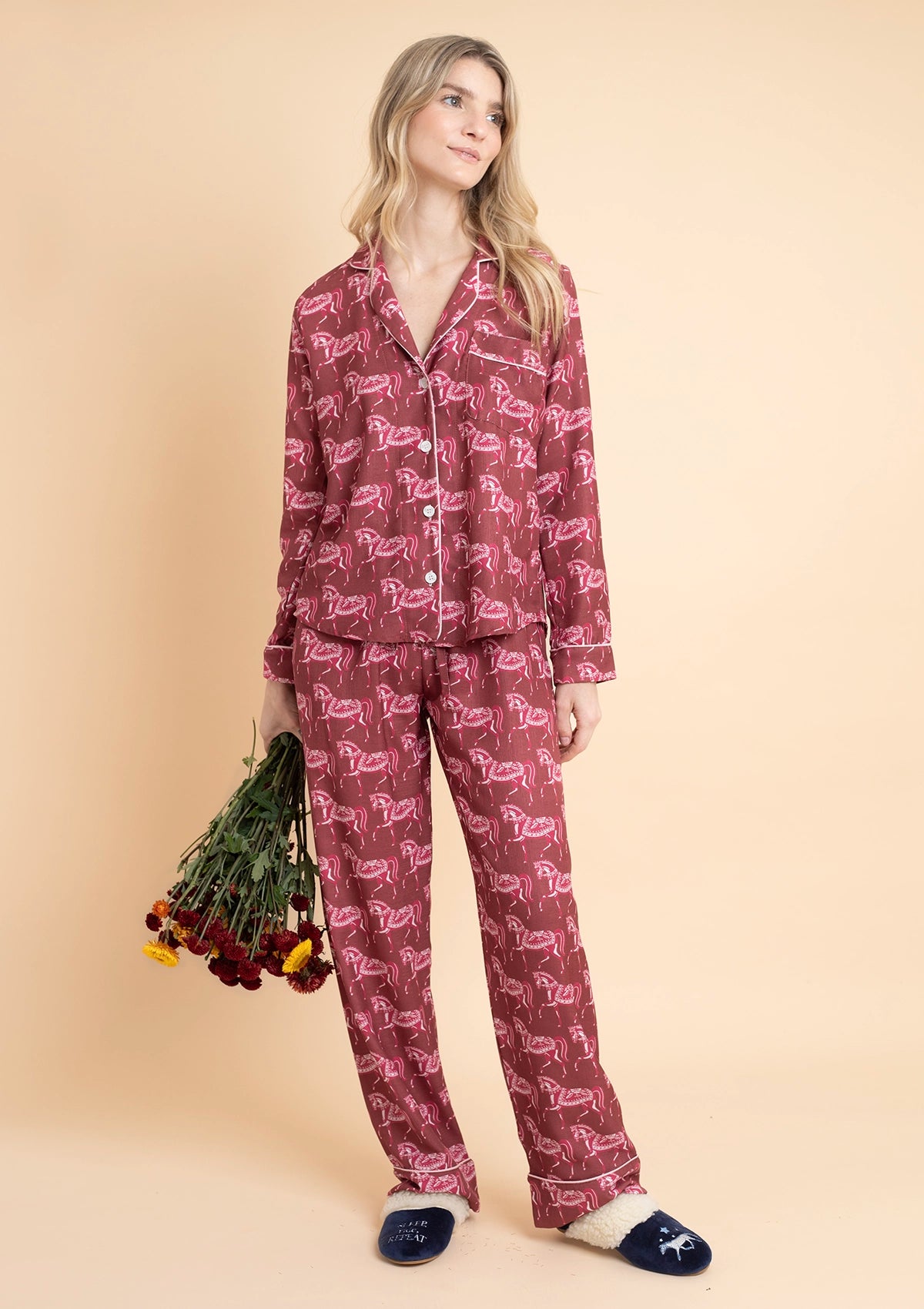 Whisper Long Sleeve PJ s Set Blossomare Print Cherrywood Equestrian Sleepwear Collection