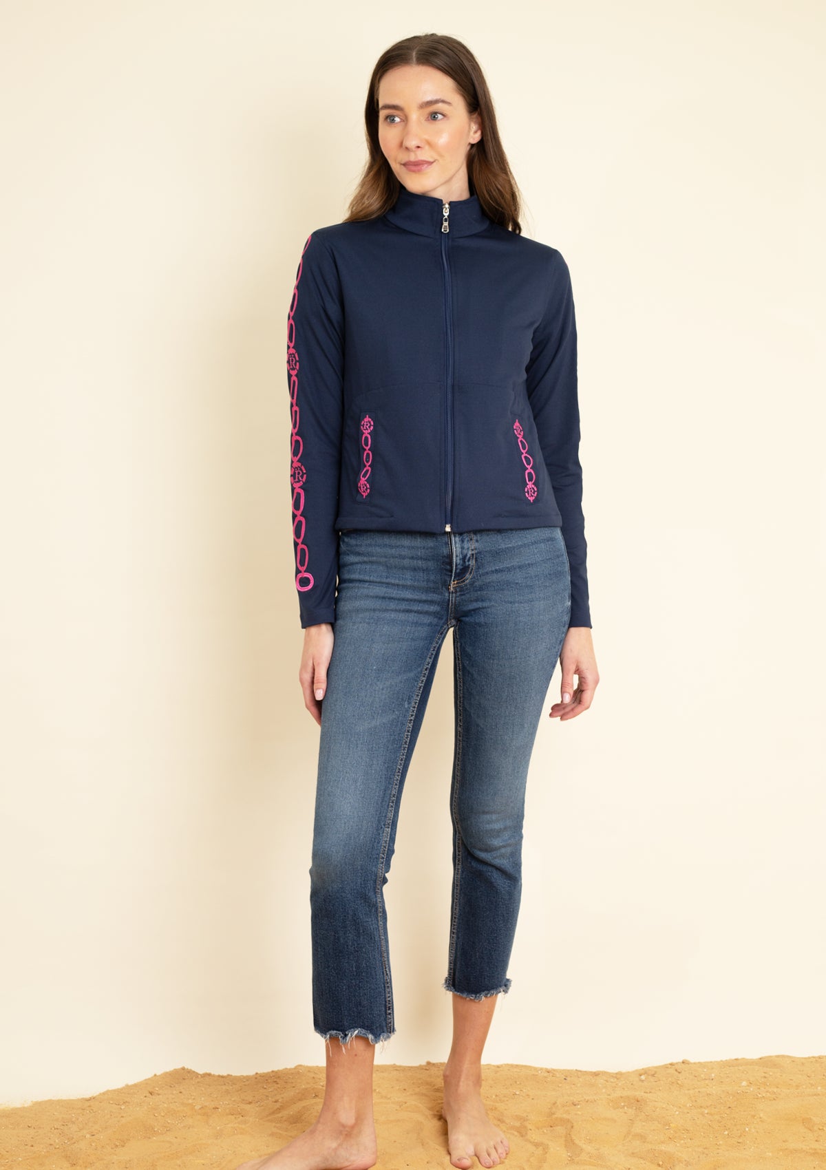 Equus Embroidered Zip Jacket | Navy & Pink - Rönner