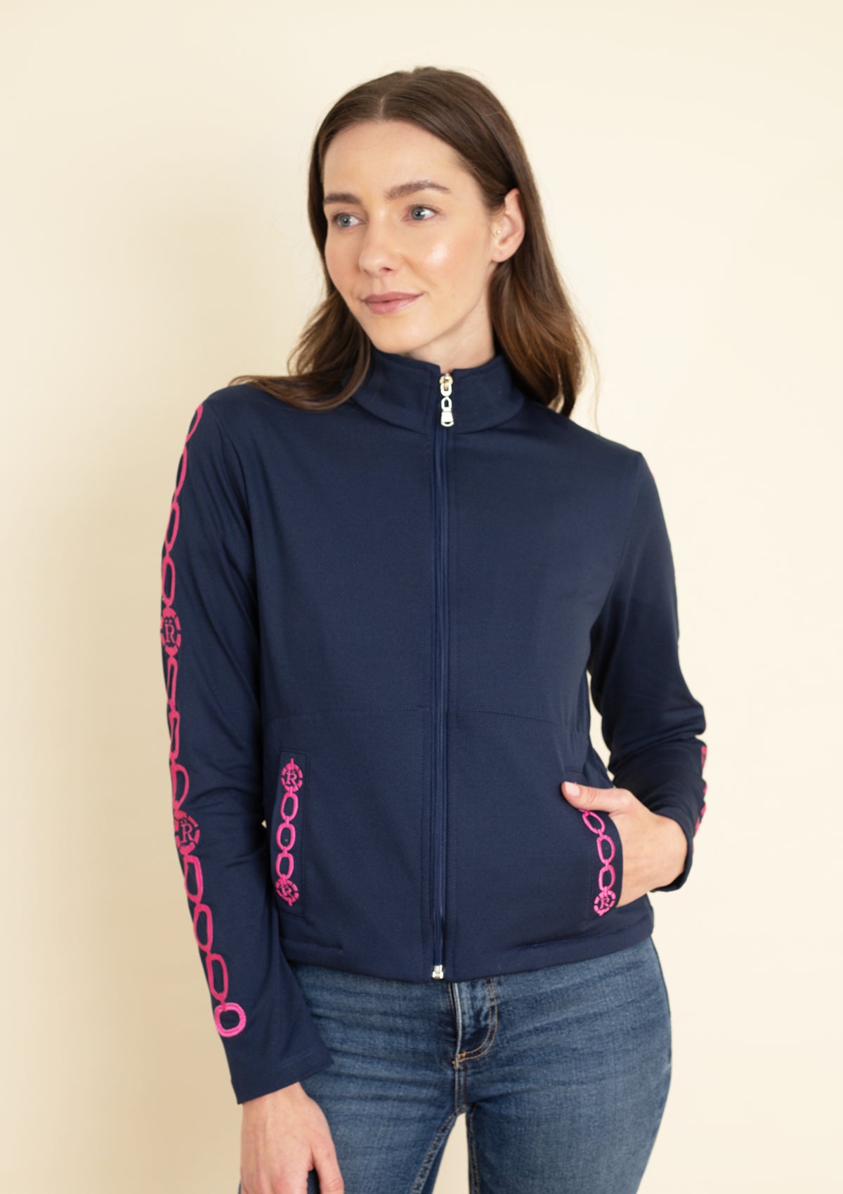 Equus Embroidered Zip Jacket | Navy & Pink - Rönner