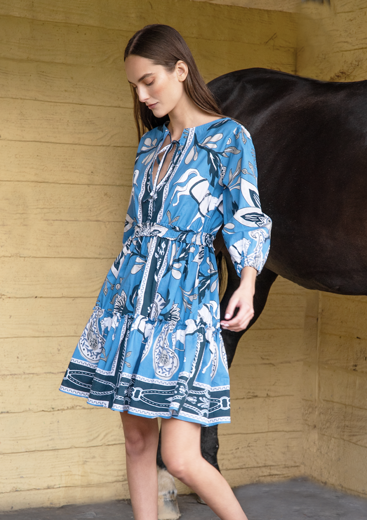 Evangeline Cotton Dress - Lilyrose Print | Cobalt - Rönner