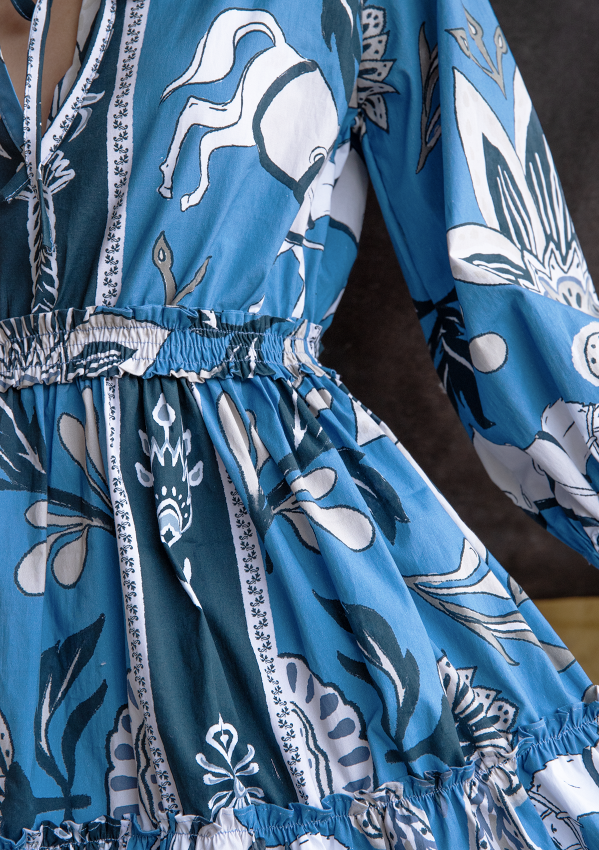 Evangeline Cotton Dress - Lilyrose Print | Cobalt - Rönner