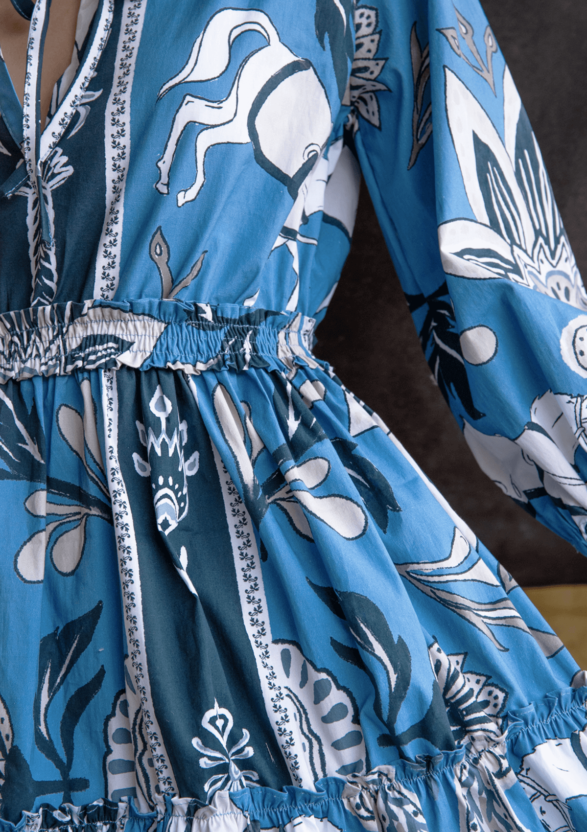 Evangeline Cotton Dress | Lilyrose Print | Cobalt