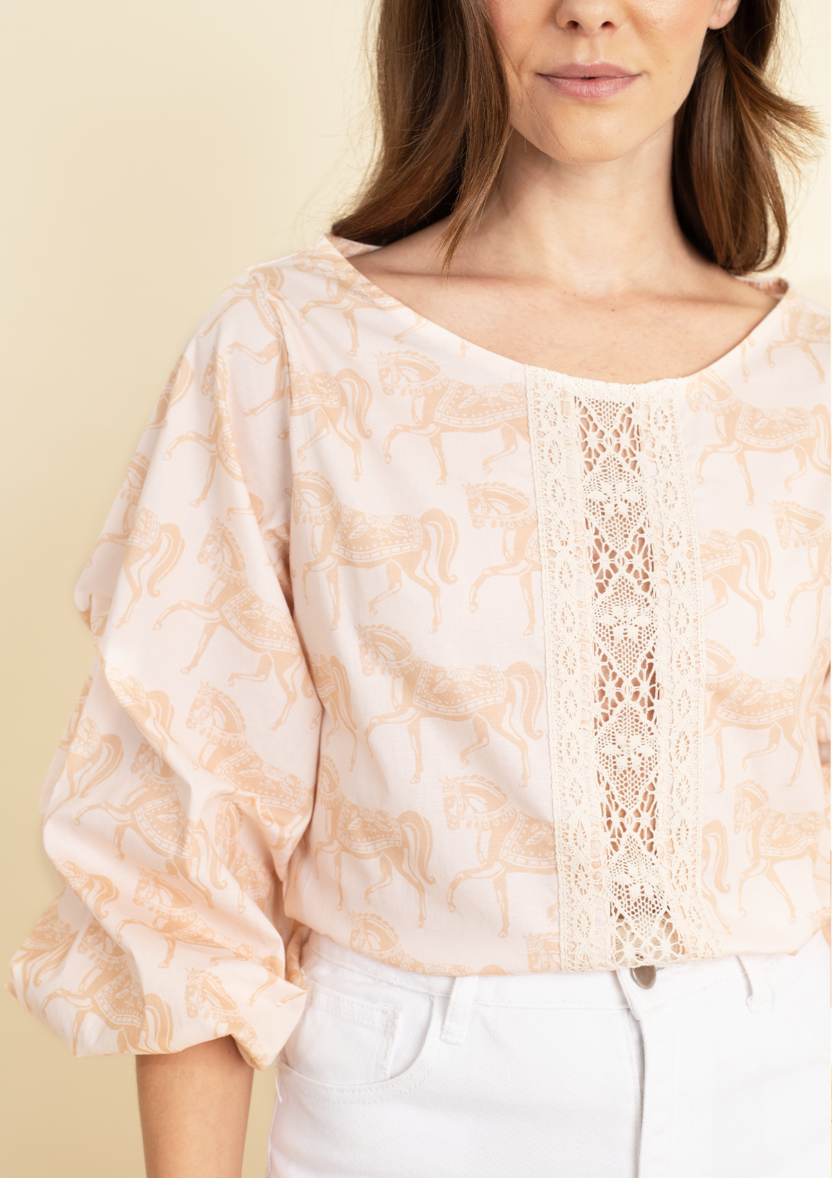 Evelyn Blouse | Blossomare Print | Nude