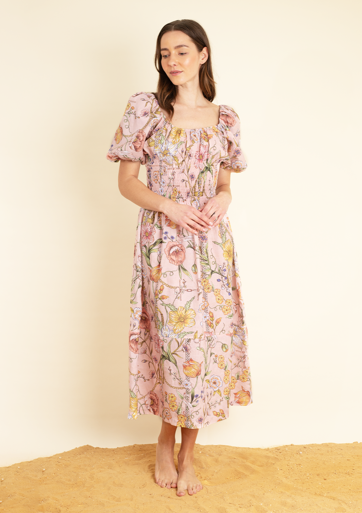 Fleurit Linen Dress | Botany Print Rose