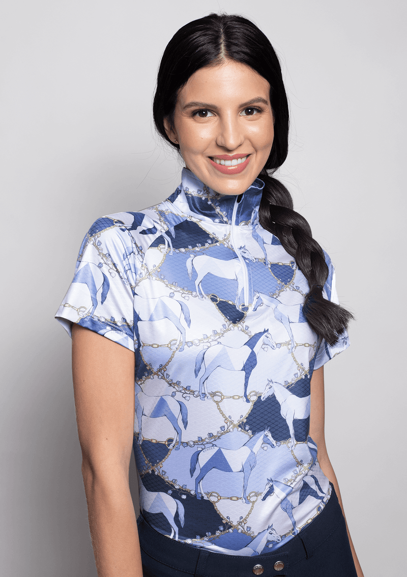 BLISS EXTRA LIGHT QUARTER-ZIP | SHORT SLEEVE | GEO HORSES BLUE