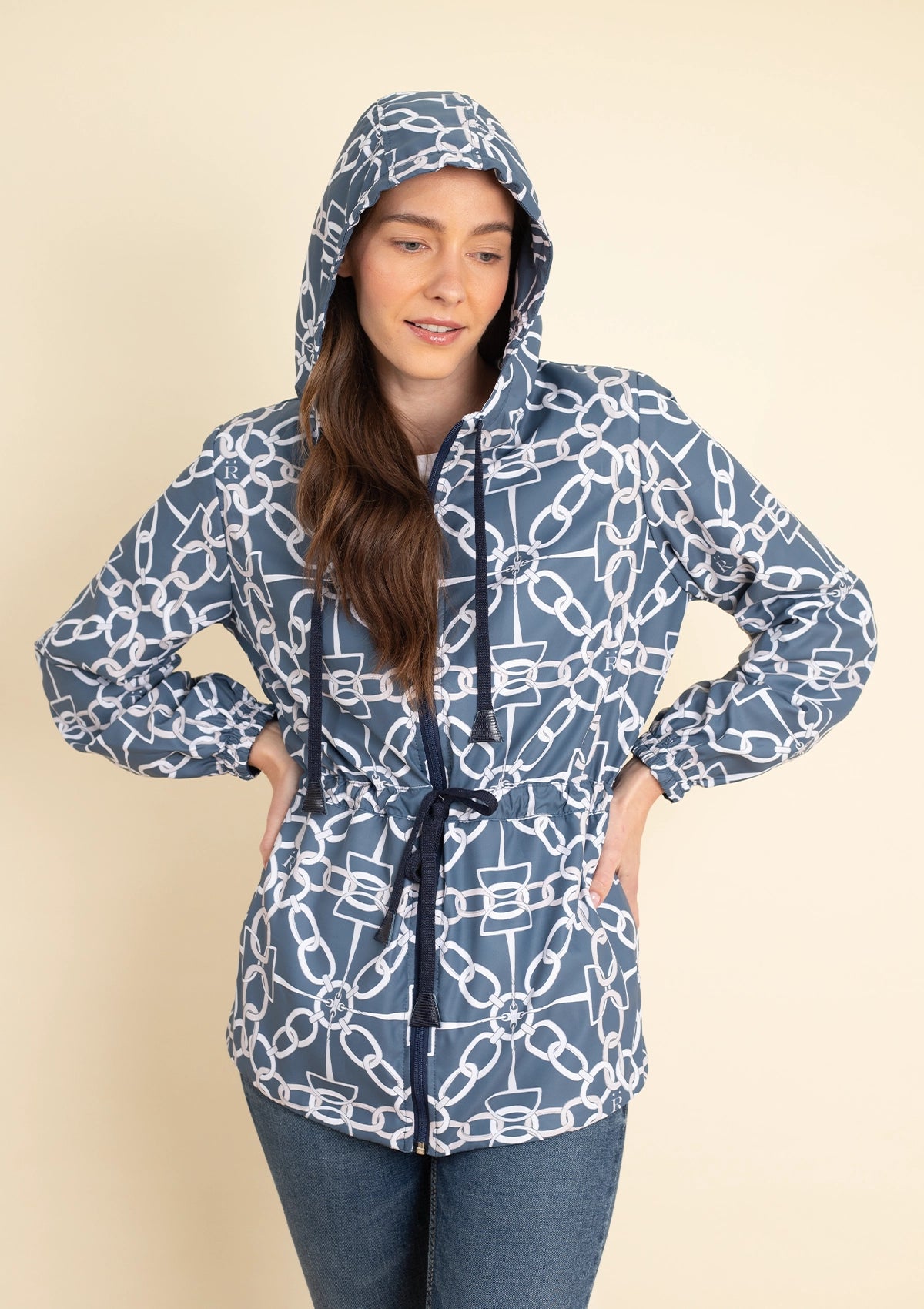 Georgina Windbreaker Chainlink Print | Navy - Rönner