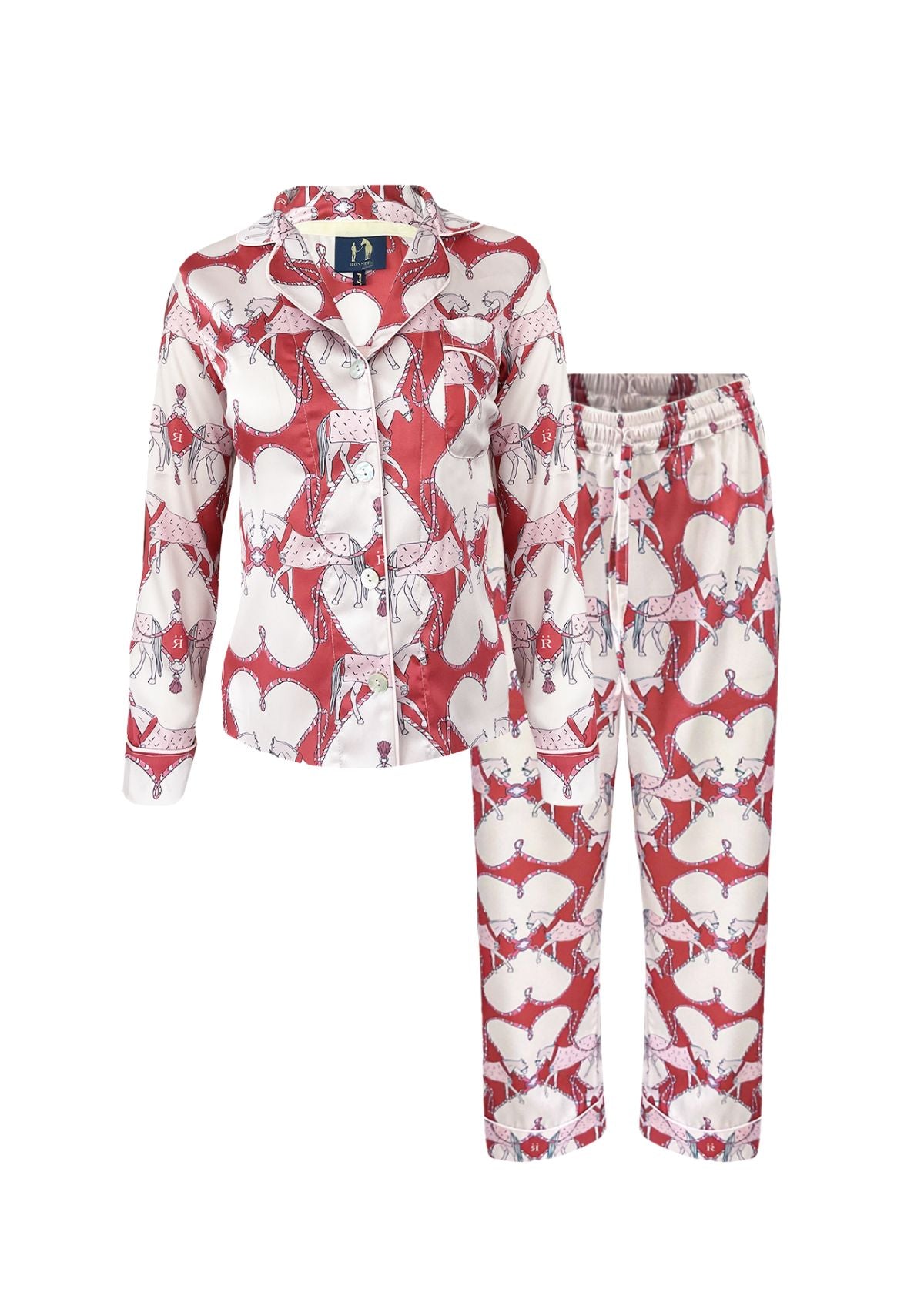 Horsebond PJ’s Set Long Sleeve | Red & White | Equestrian Sleepwear Collection