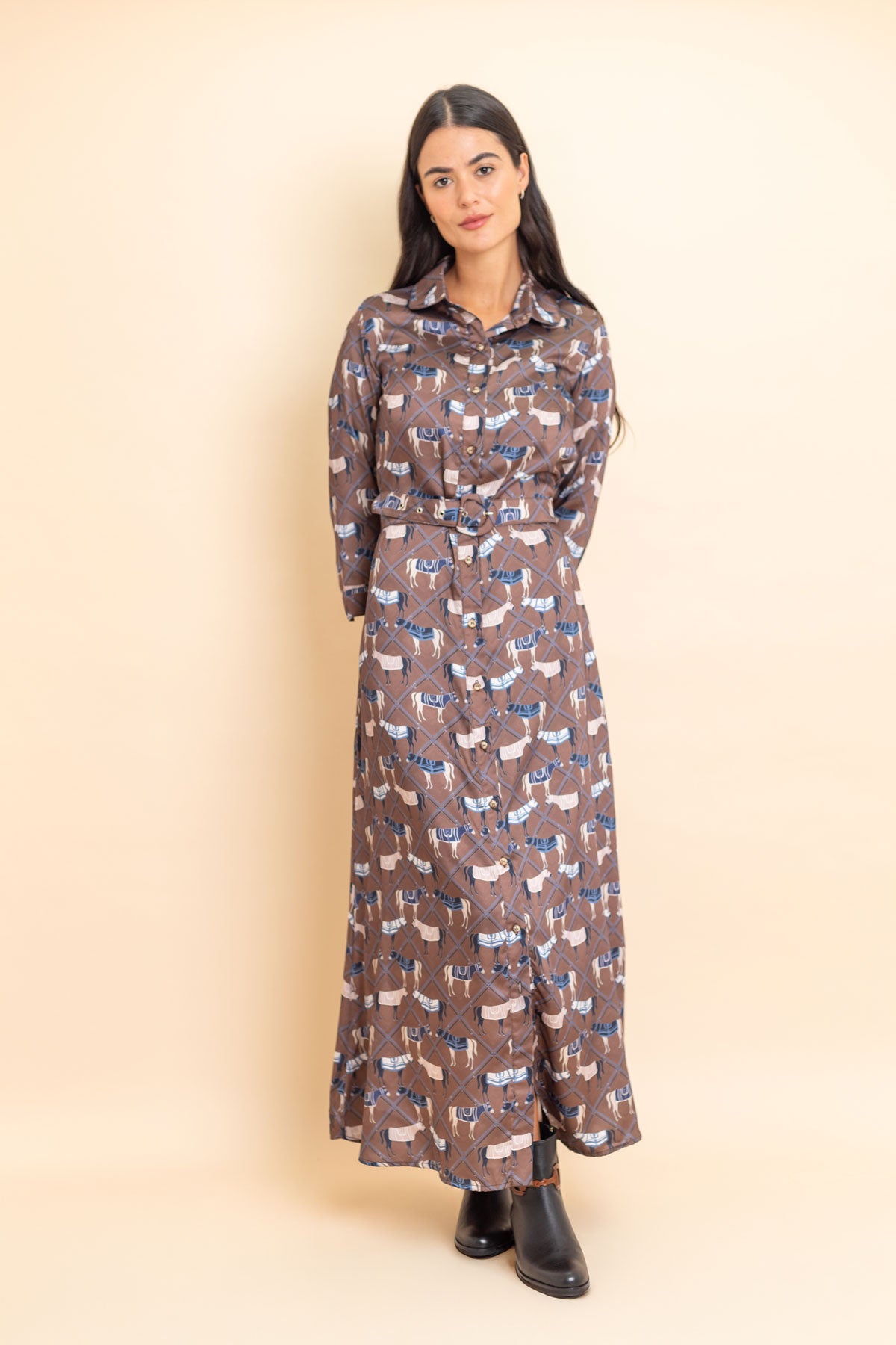 Charlotte Tunic Dress - Victory Print - Chocolate