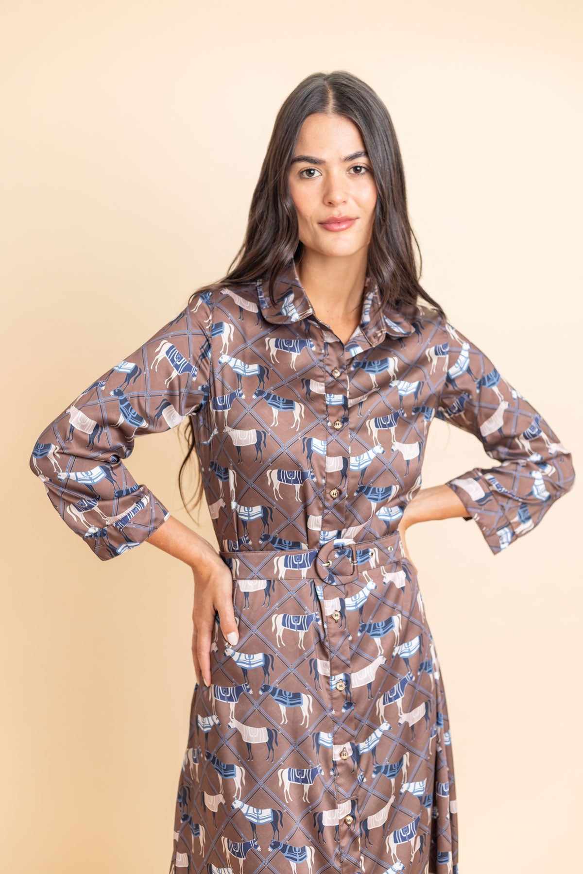 Charlotte Tunic Dress - Victory Print - Chocolate