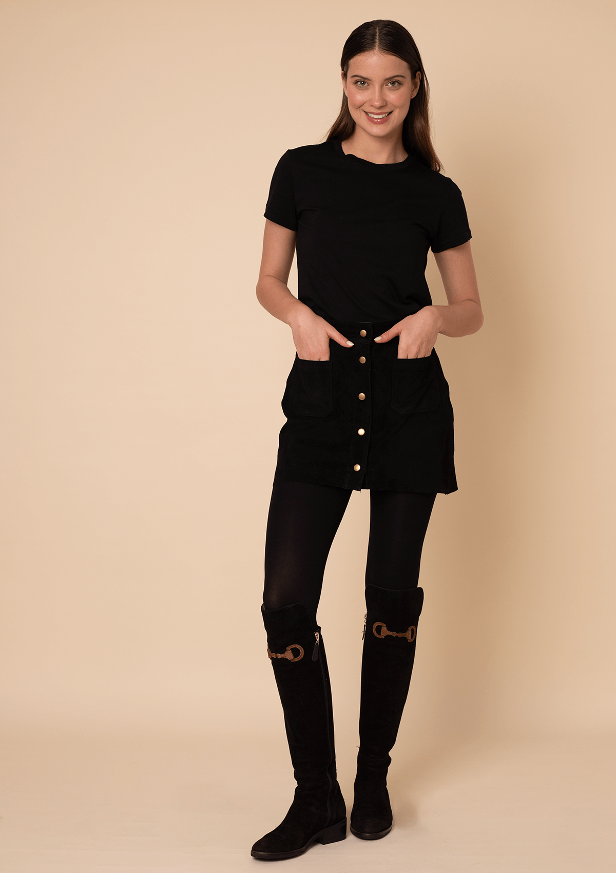 Estancia Suede Leather Skirt | Black