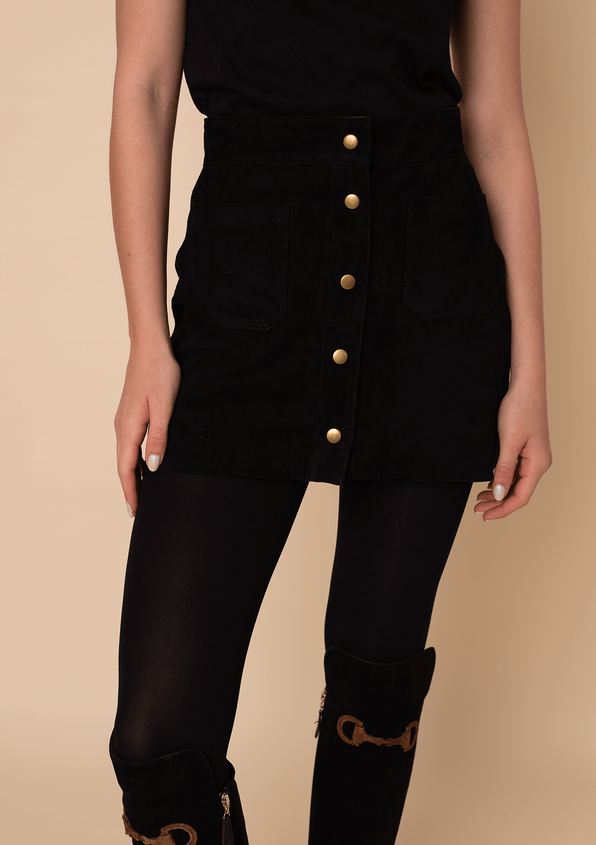 Estancia Suede Leather Skirt | Black