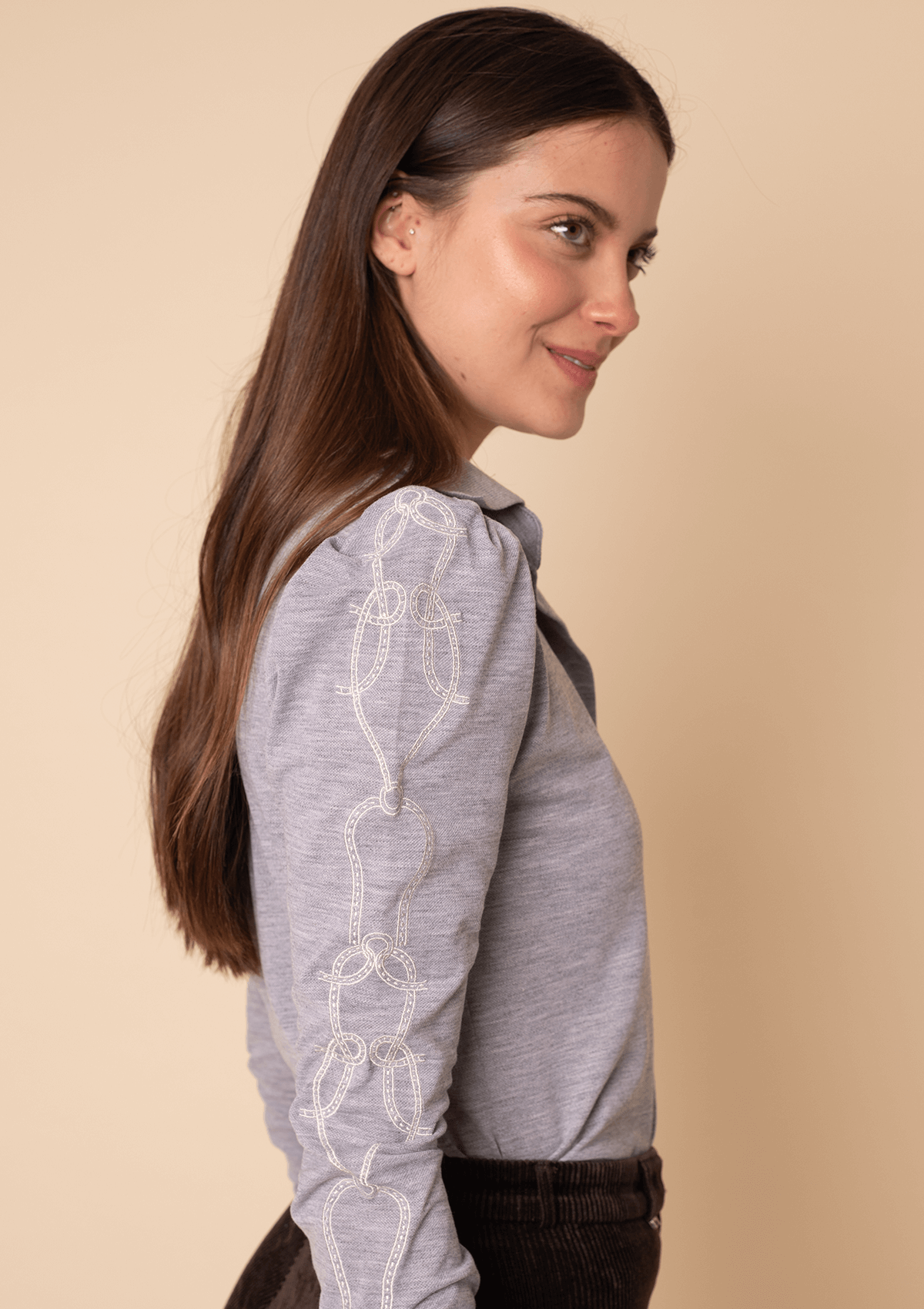 Elise Polo | Long Sleeves Embroidered | Sage