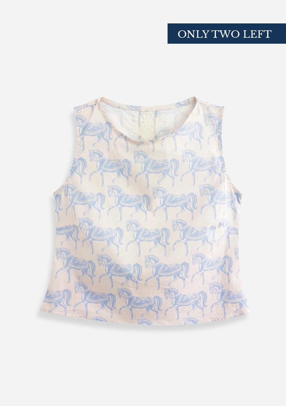 Jazmine Sleeveless Cotton Top | Blossomare Print | Cream and light blue