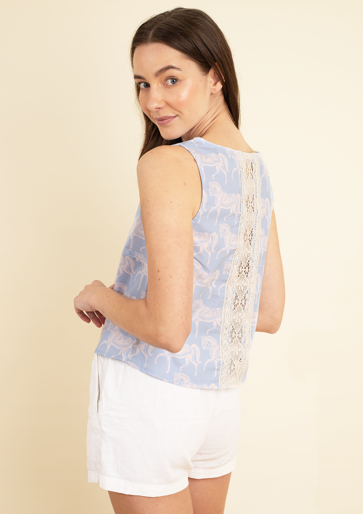 Jazmine Sleeveless Cotton Top | Blossomare Print | Light - Rönner