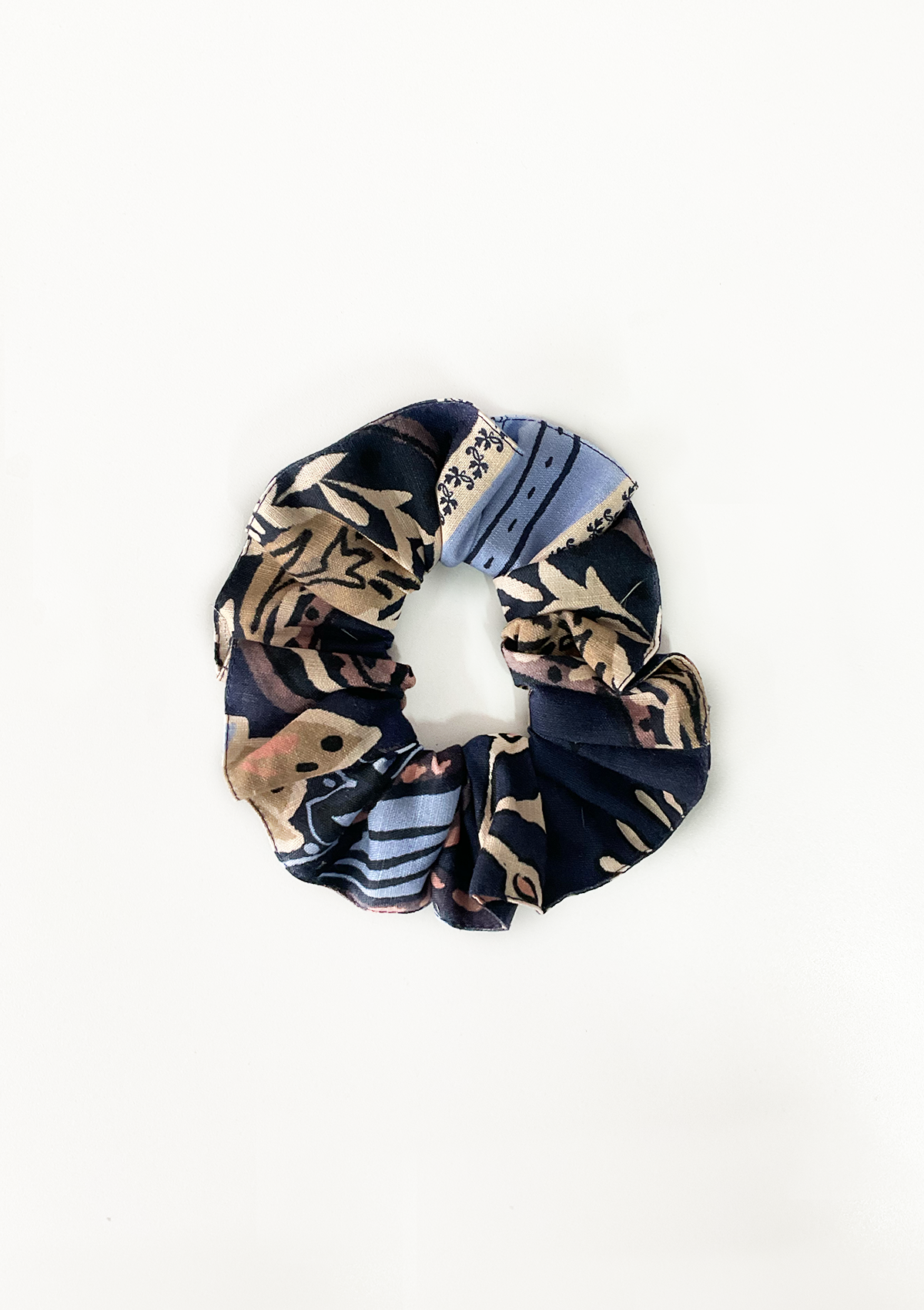 Linen Hair Scrunchie Lilyprint | Navy