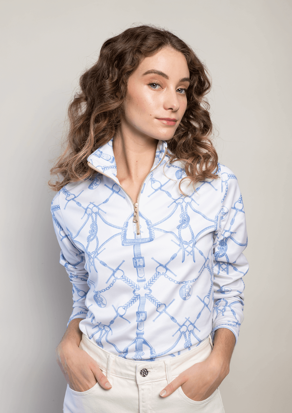 Eleanor Quarter Zip | Long Sleeve | Morsetti Print | Marine
