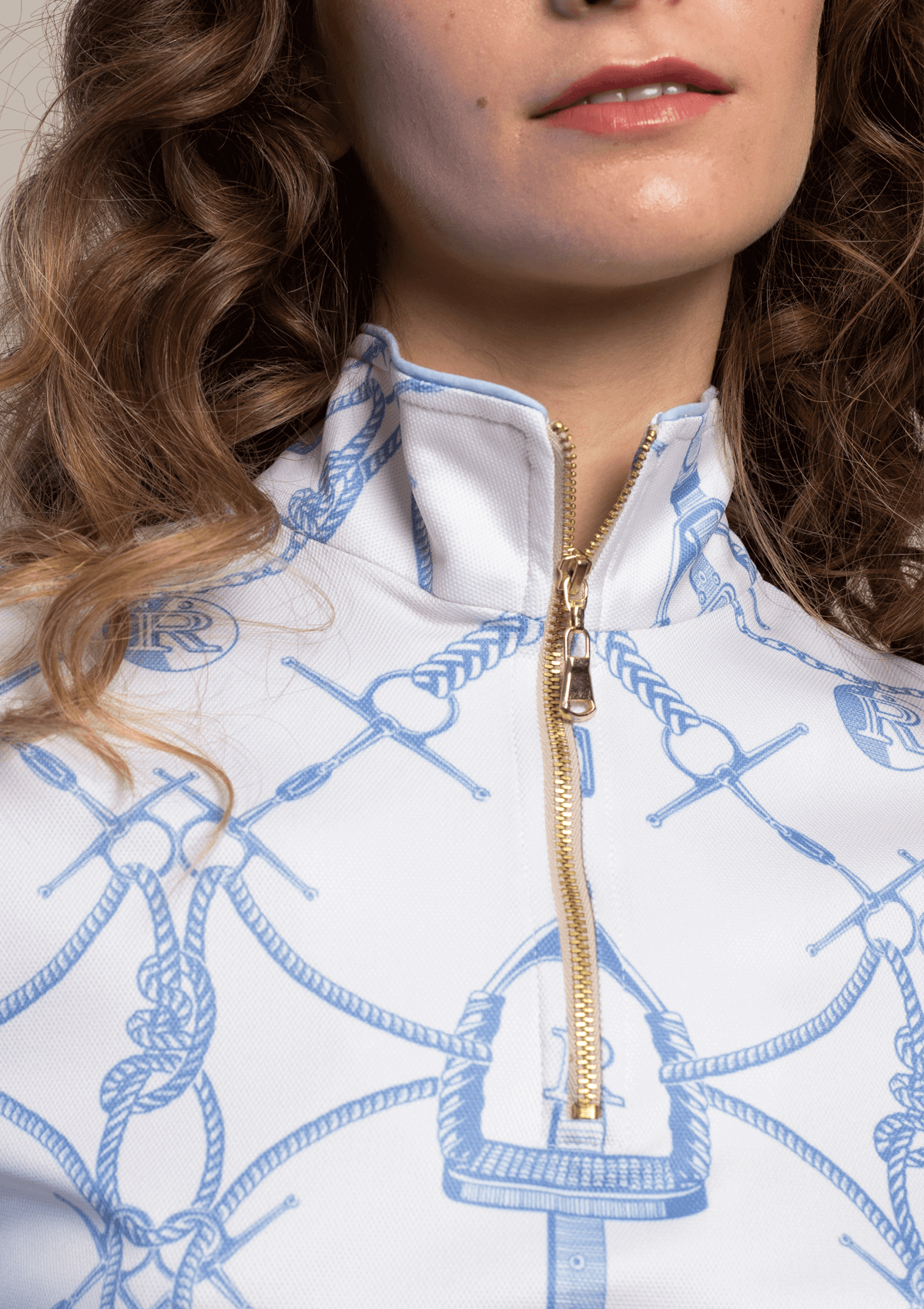 Eleanor Quarter Zip | Long Sleeve | Morsetti Print | Marine