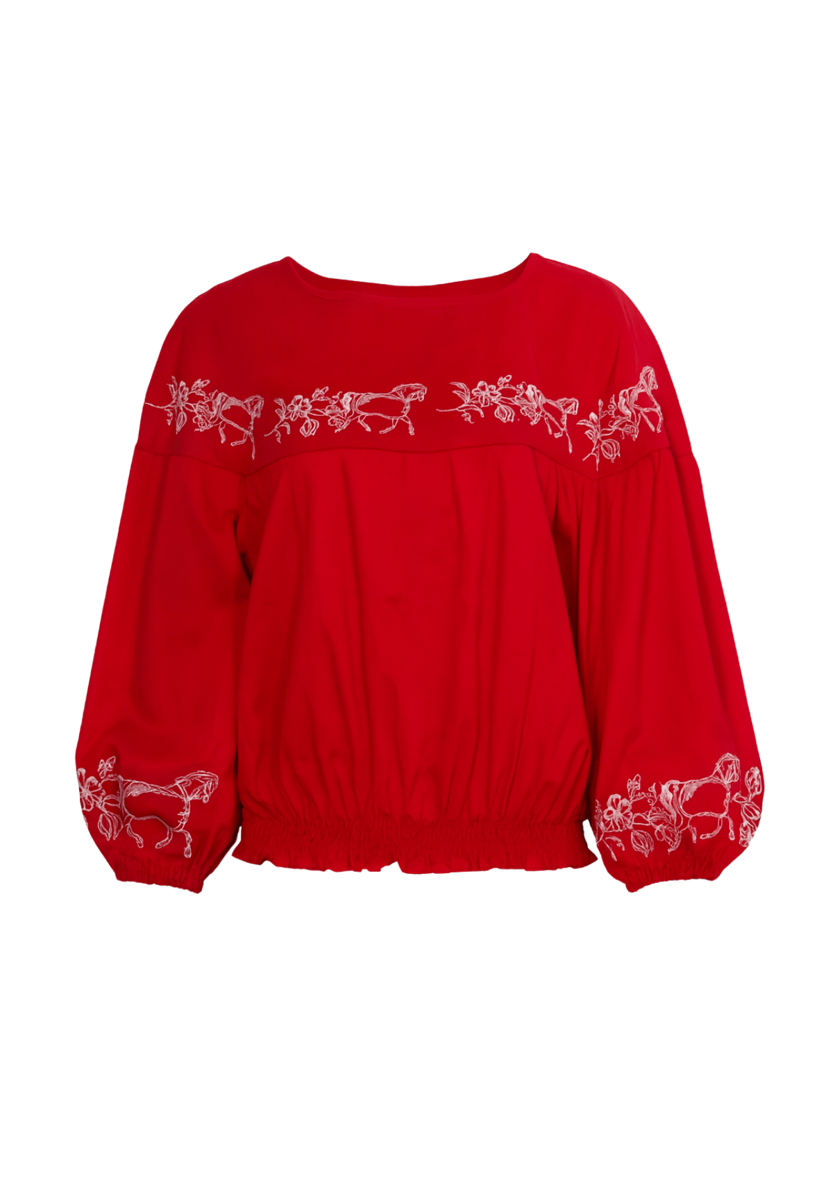 Bella Dona Blouse | Dancing Horses Print | Red