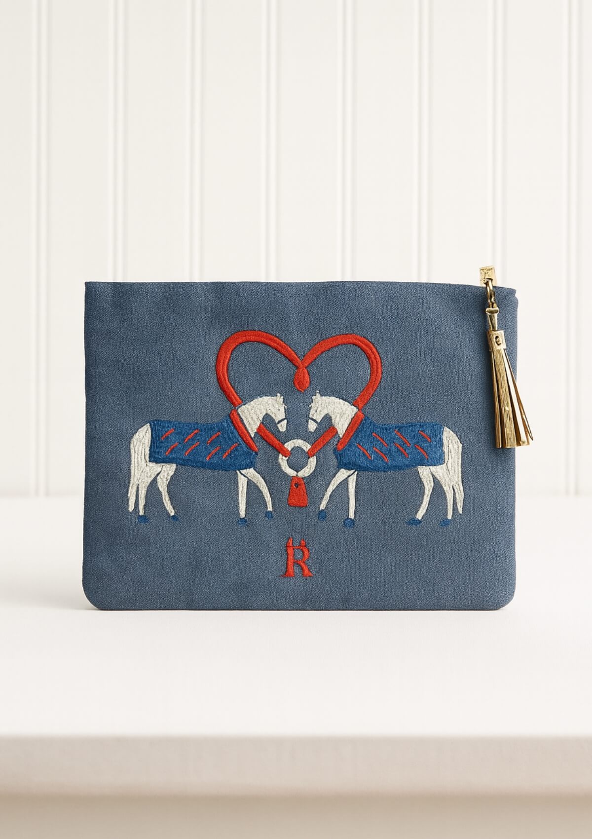 Horse Kiss Embroidered Pouch | Nightfall Navy