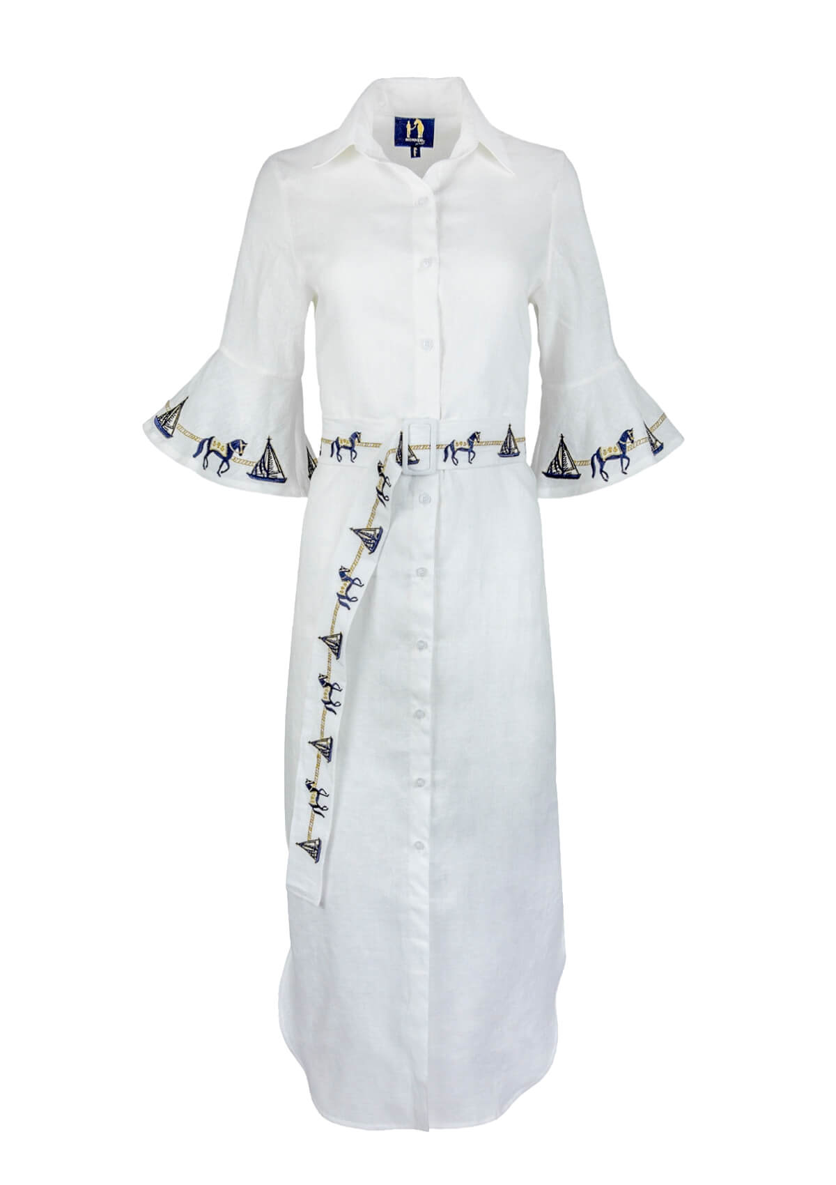 Sand Linen Tunic | Embroidered Sleeves | White