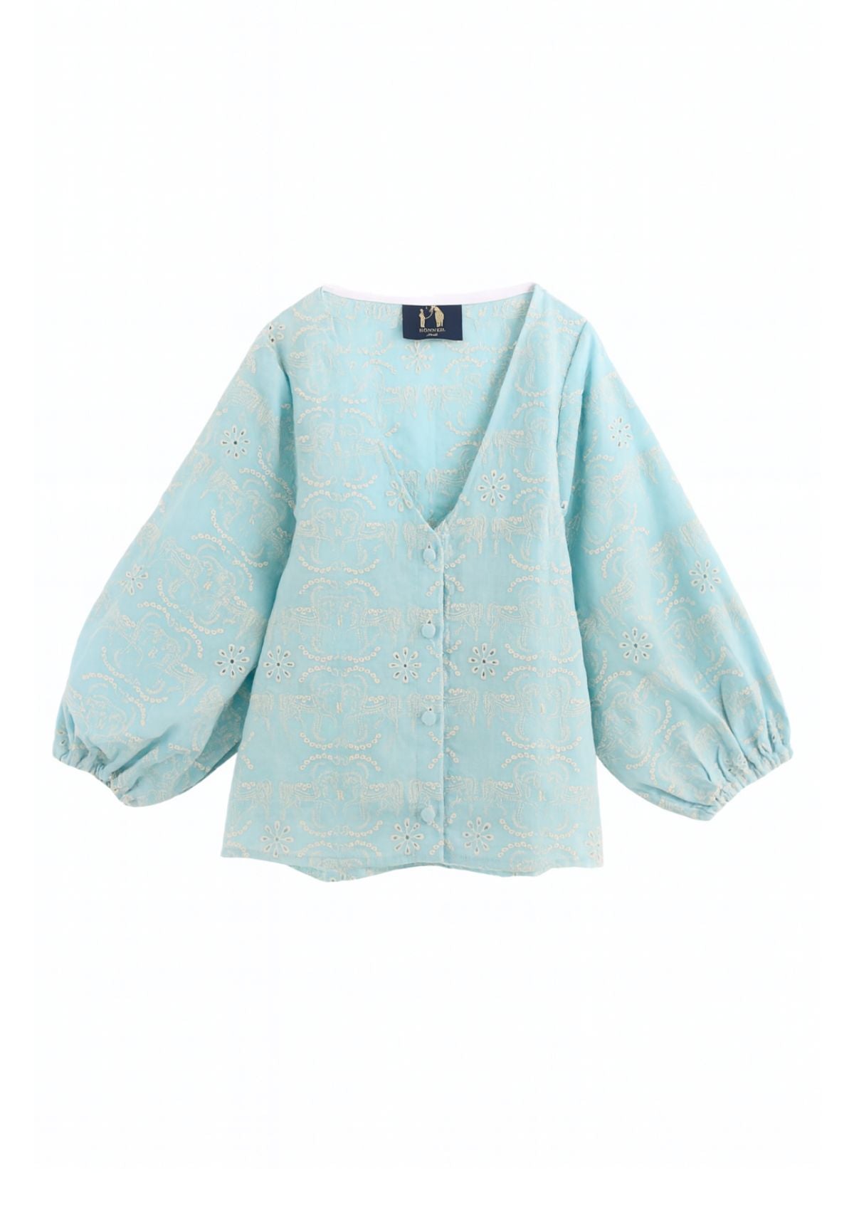 Alma Linen Blouse | Embroidered | Light Blue
