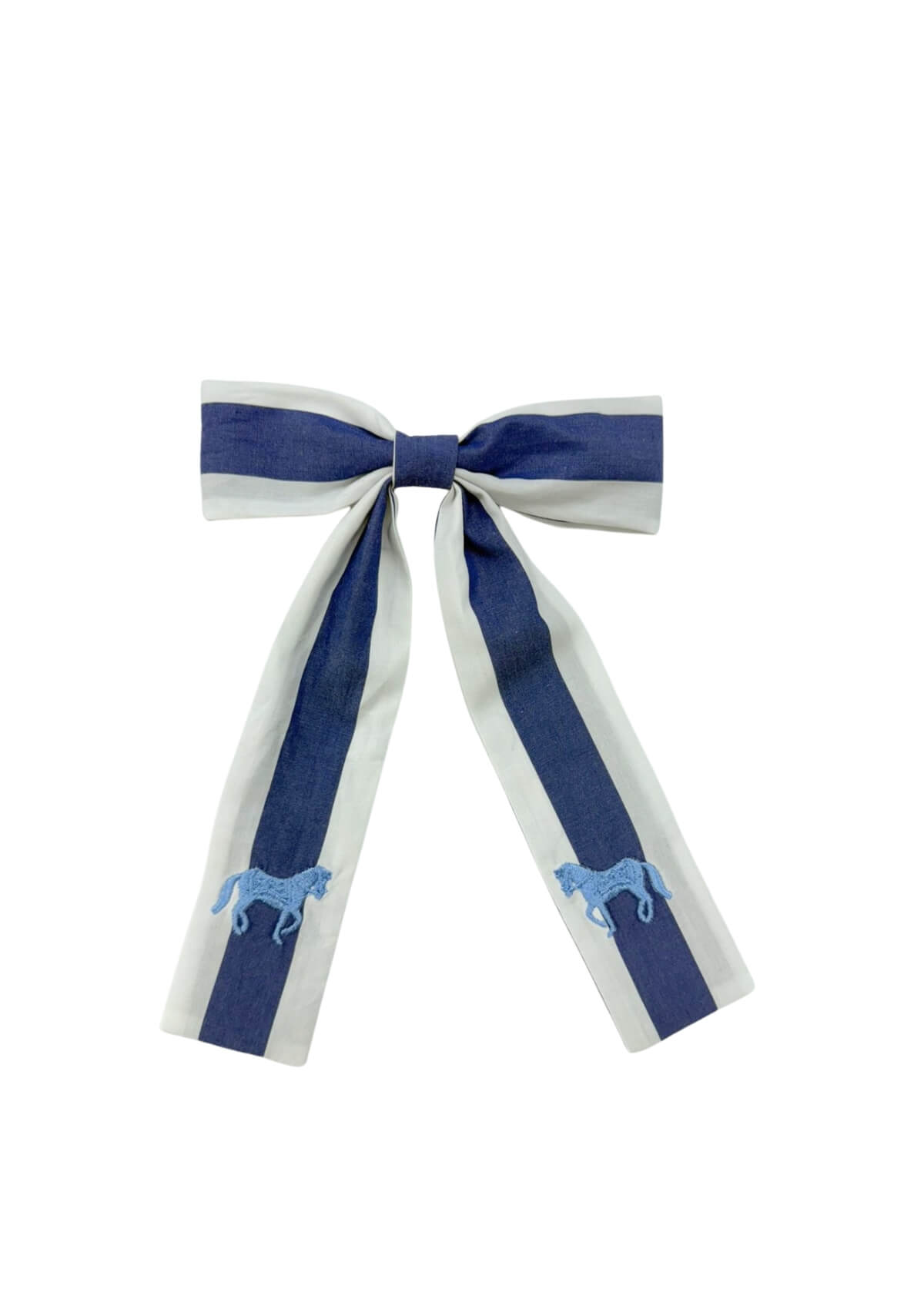 Embroidered Bow Hair Tie | Blue & White Stripes