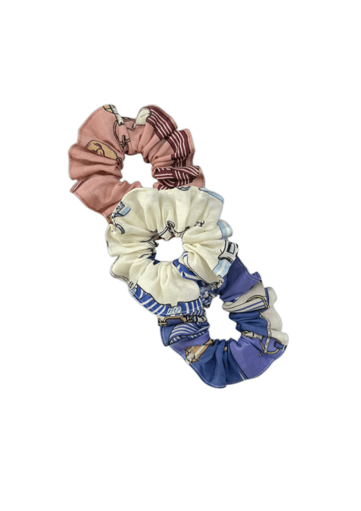 Triple Linen Scrunchie Set | Jubilea Print | Rose Blush, Riviera Blue and Blue & Nude