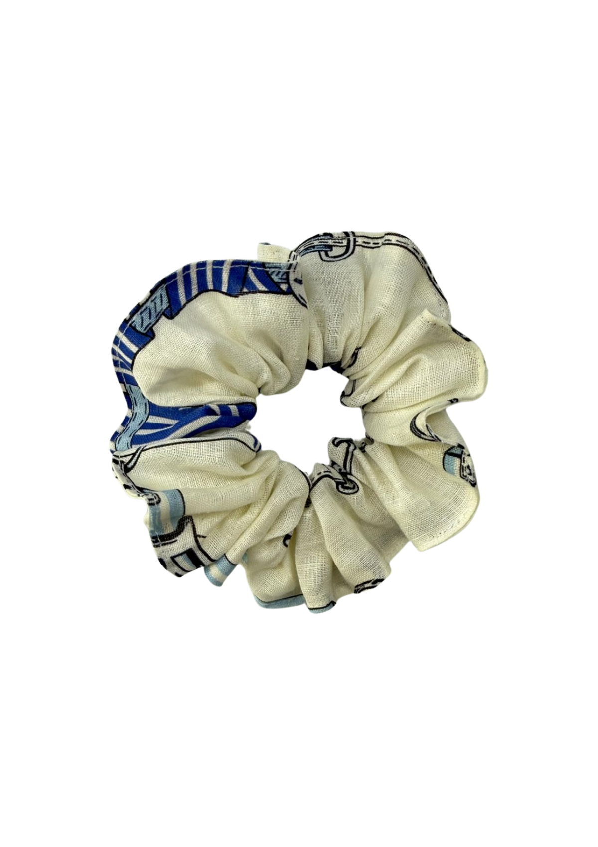 Linen Hair Scrunchie | Jubilea Print | Riviera Blue