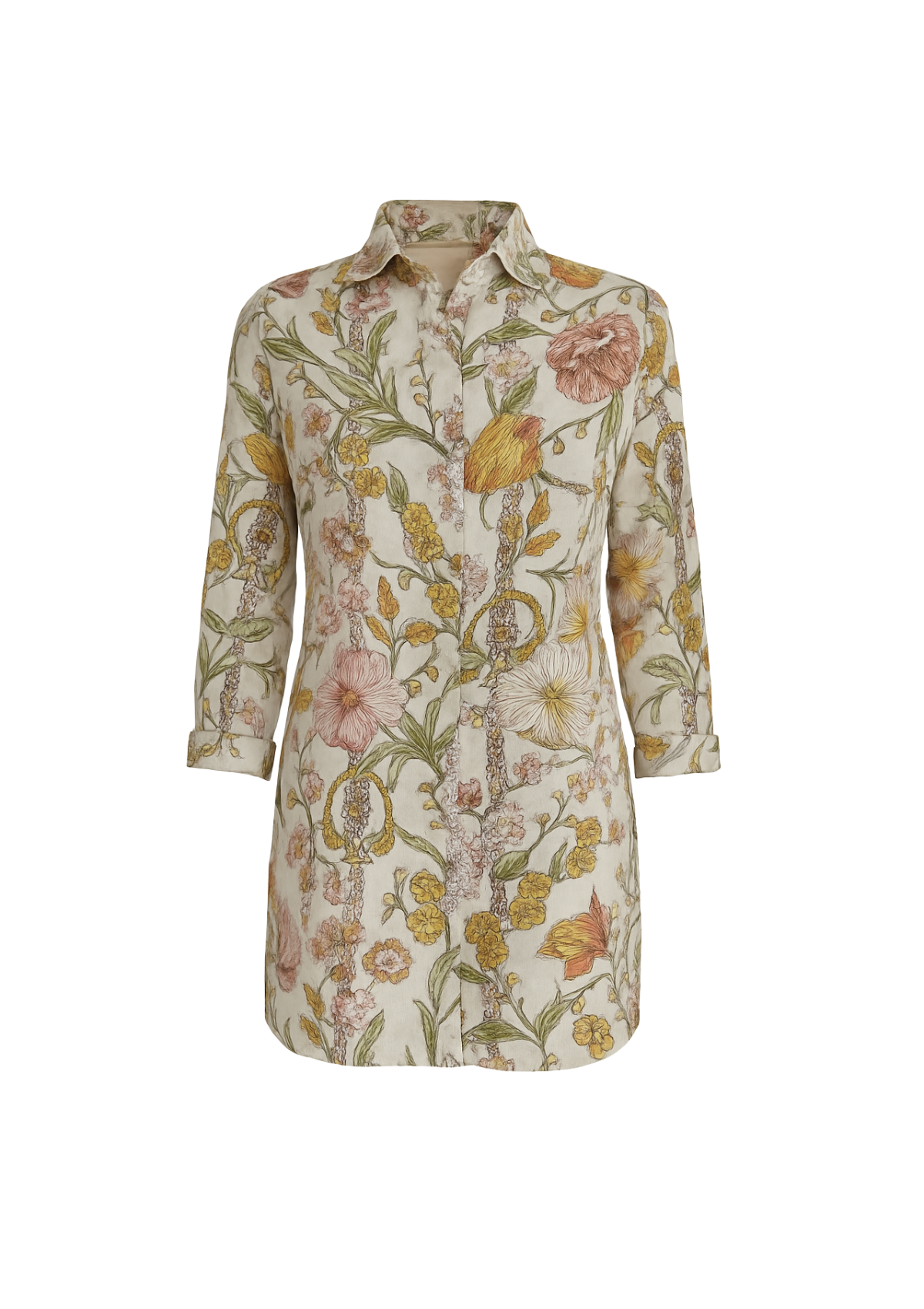Marigold Linen Shirt Dress | Botany Print | Cream | Sample